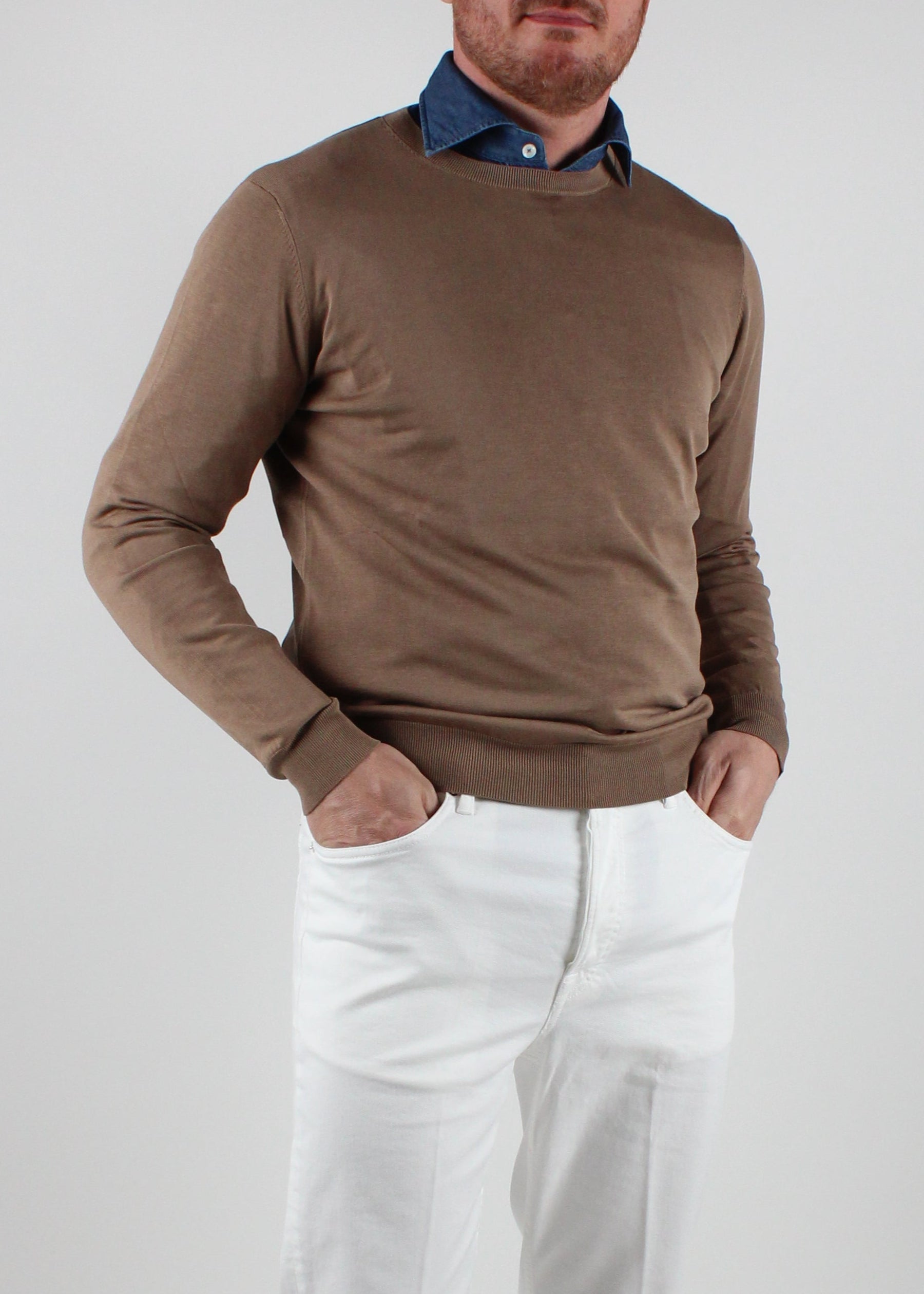 SS25-1004-01-06 MAGLIA GIROCOLLO RASATO IN SETA E COTONE COLOLORE 06 SPARROW