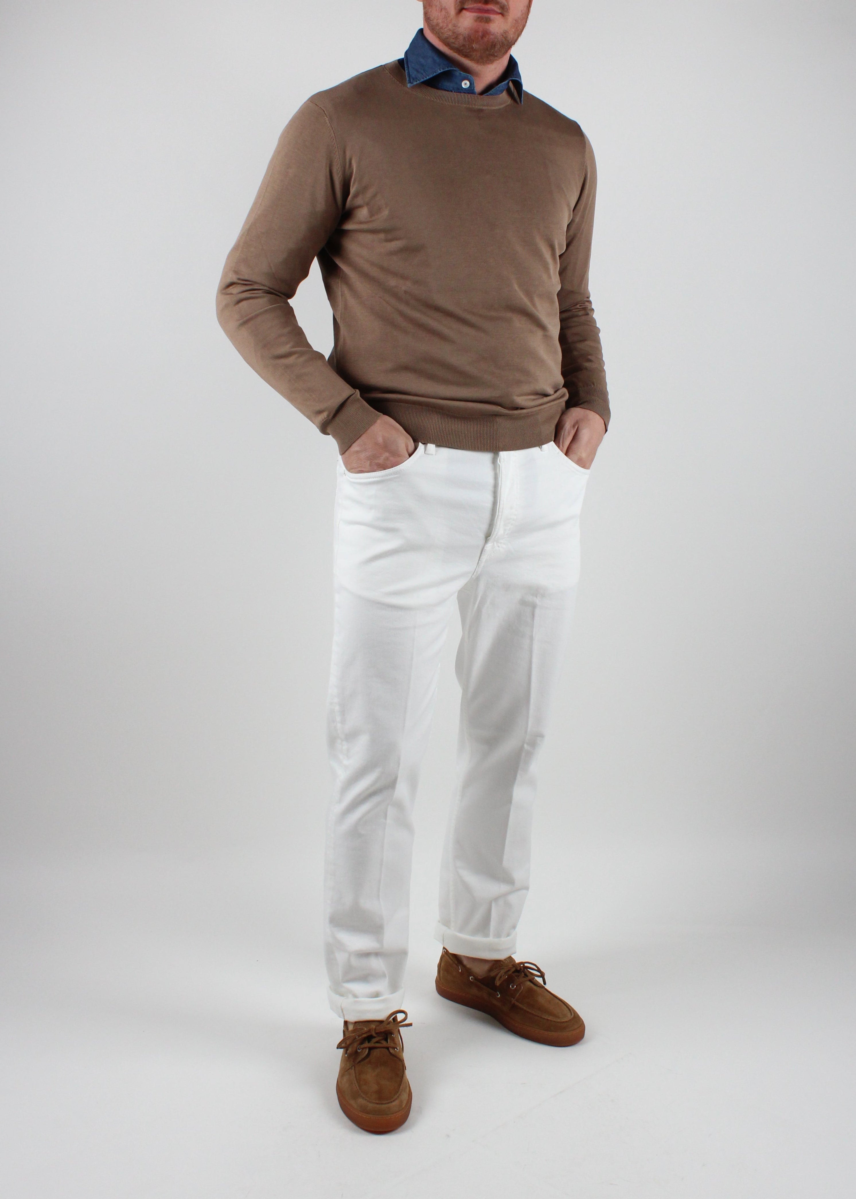 SS25-1004-01-06 MAGLIA GIROCOLLO RASATO IN SETA E COTONE COLOLORE 06 SPARROW