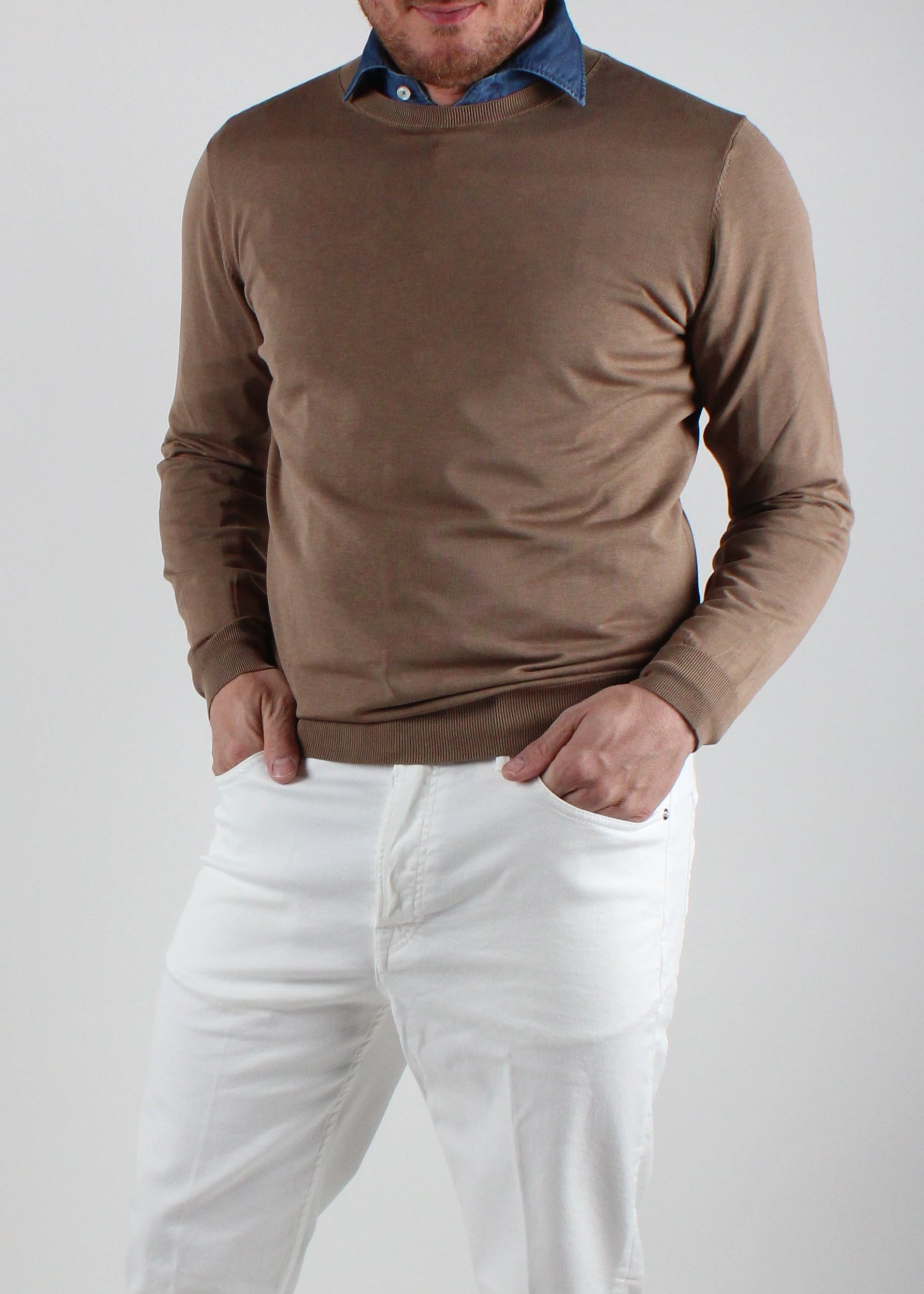 SS25-1004-01-06 MAGLIA GIROCOLLO RASATO IN SETA E COTONE COLOLORE 06 SPARROW