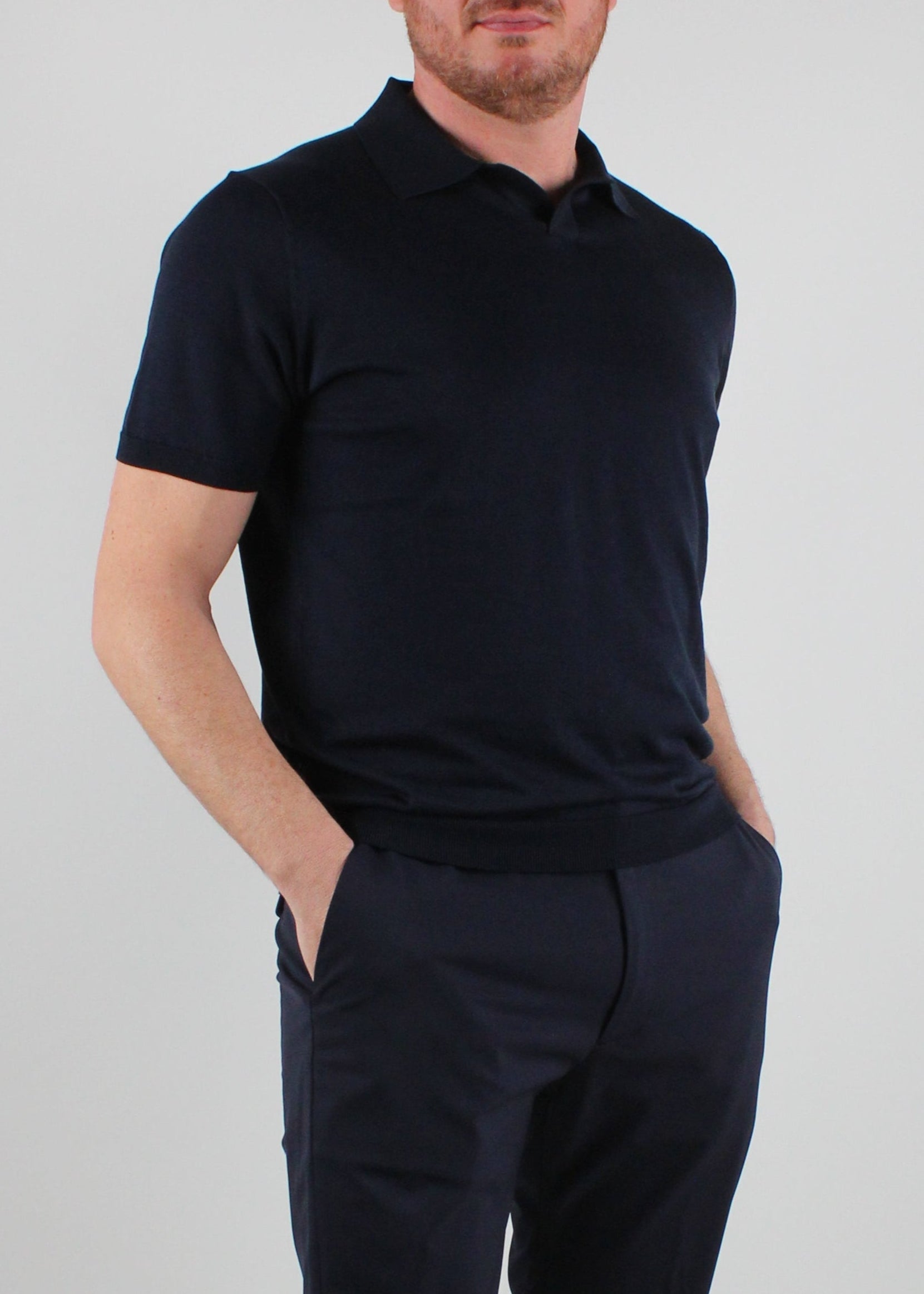 SS25-1004-23-38 POLO COLLO DIVERSO IN SETA E COTONE COLORE.38 BLU