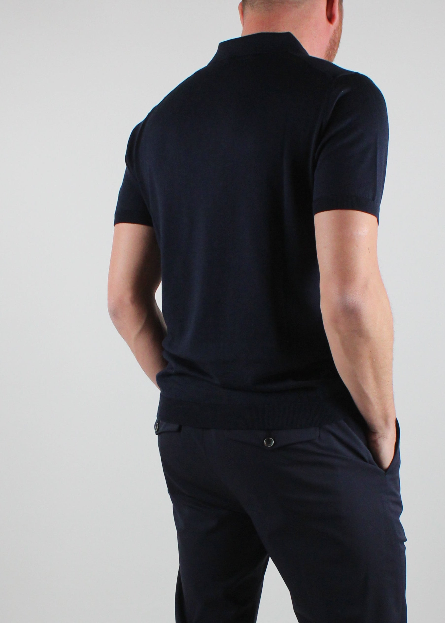 SS25-1004-23-38 POLO COLLO DIVERSO IN SETA E COTONE COLORE.38 BLU