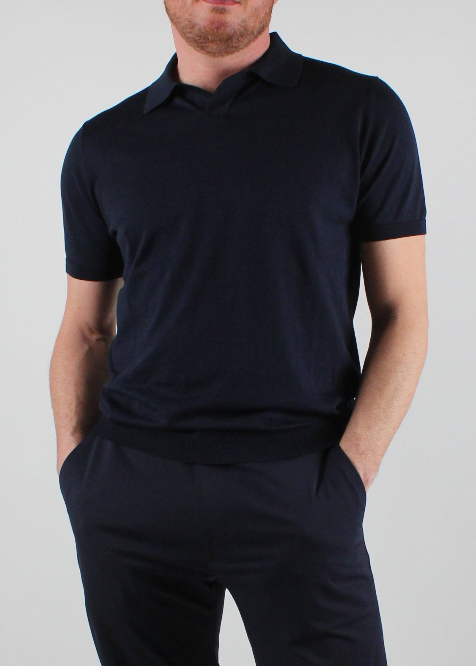 SS25-1004-23-38 POLO COLLO DIVERSO IN SETA E COTONE COLORE.38 BLU