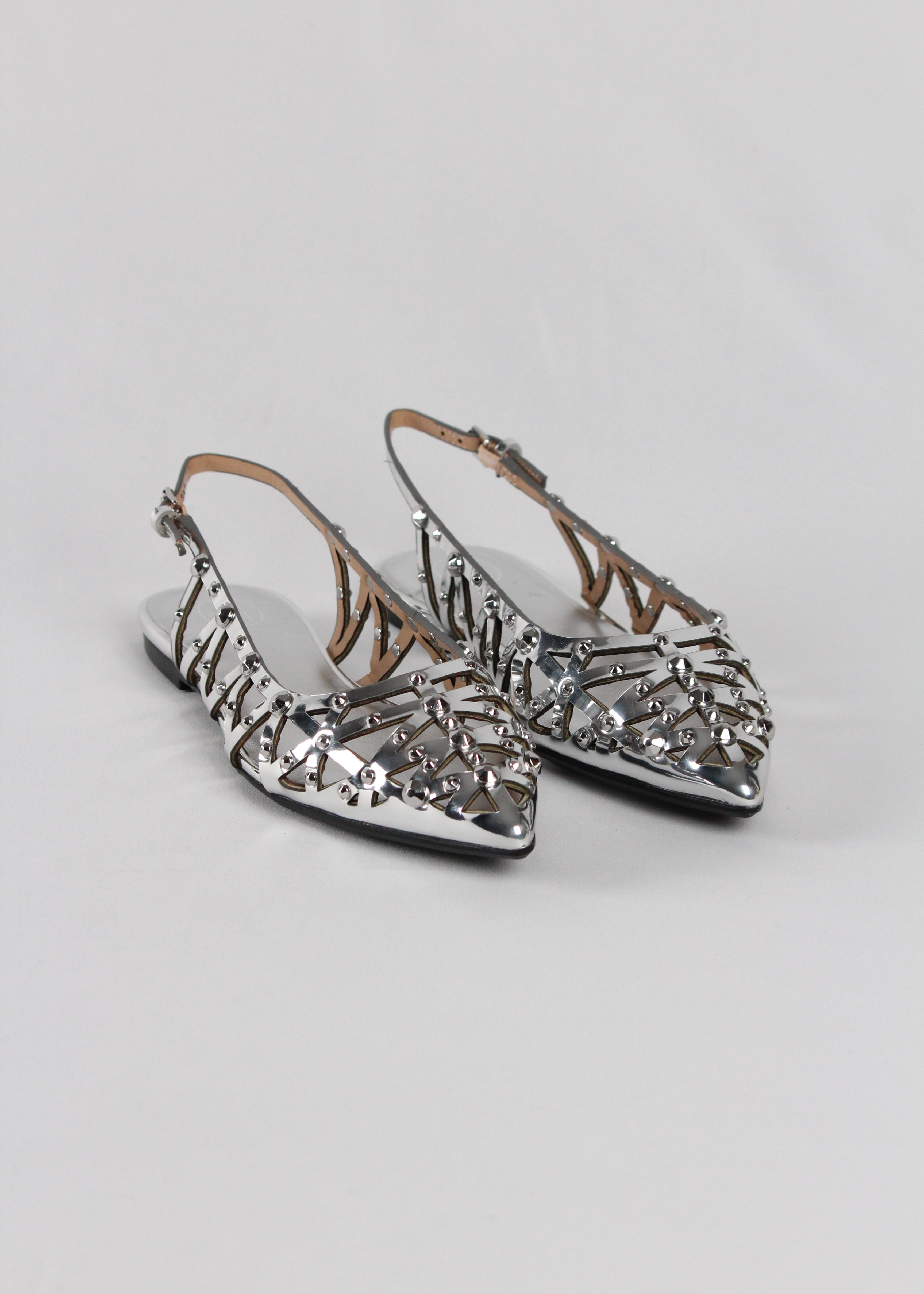 SLINGBACK BAZAAR05. IN PELLE LAMINATA ARGENTO