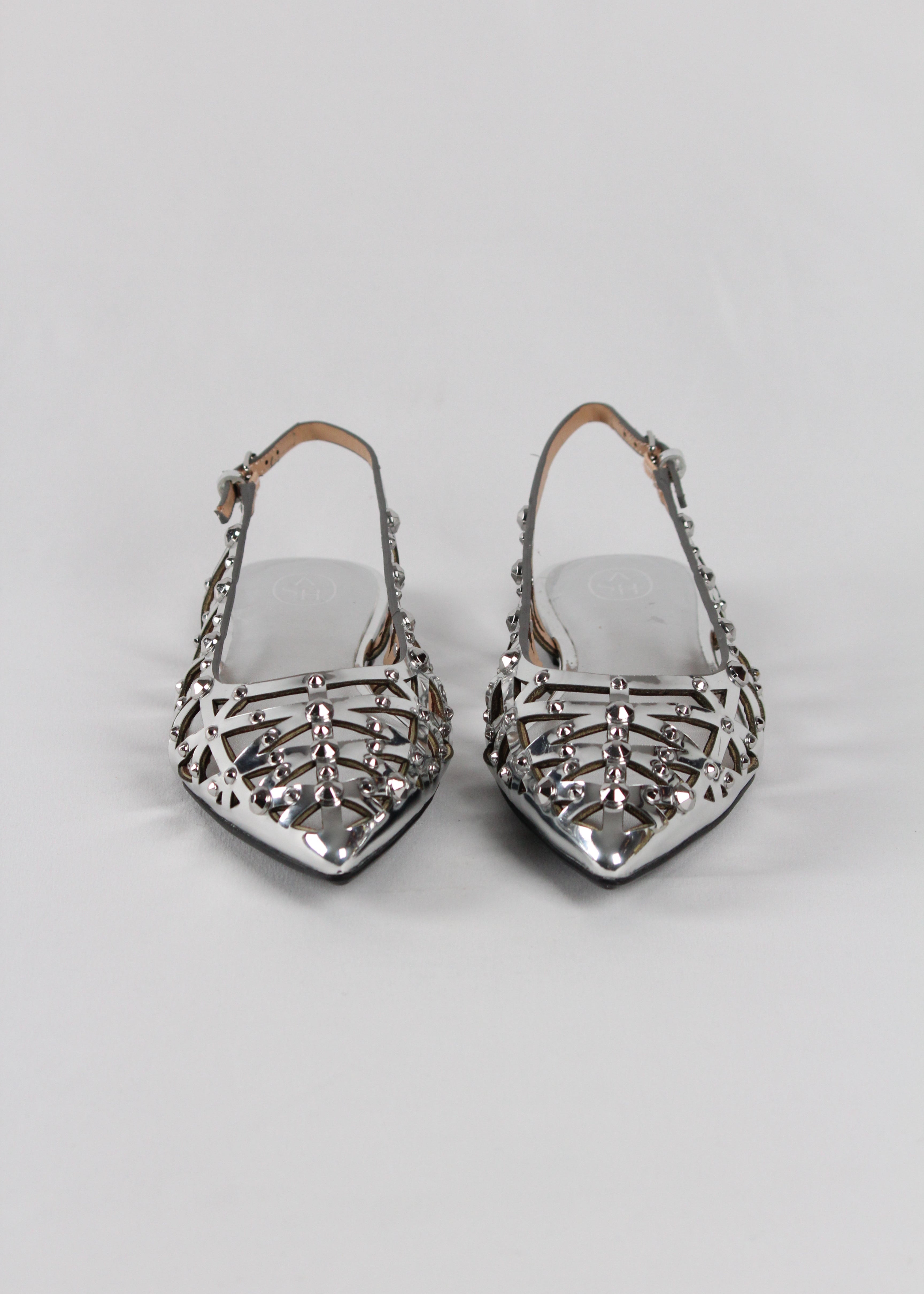 SLINGBACK BAZAAR05. IN PELLE LAMINATA ARGENTO