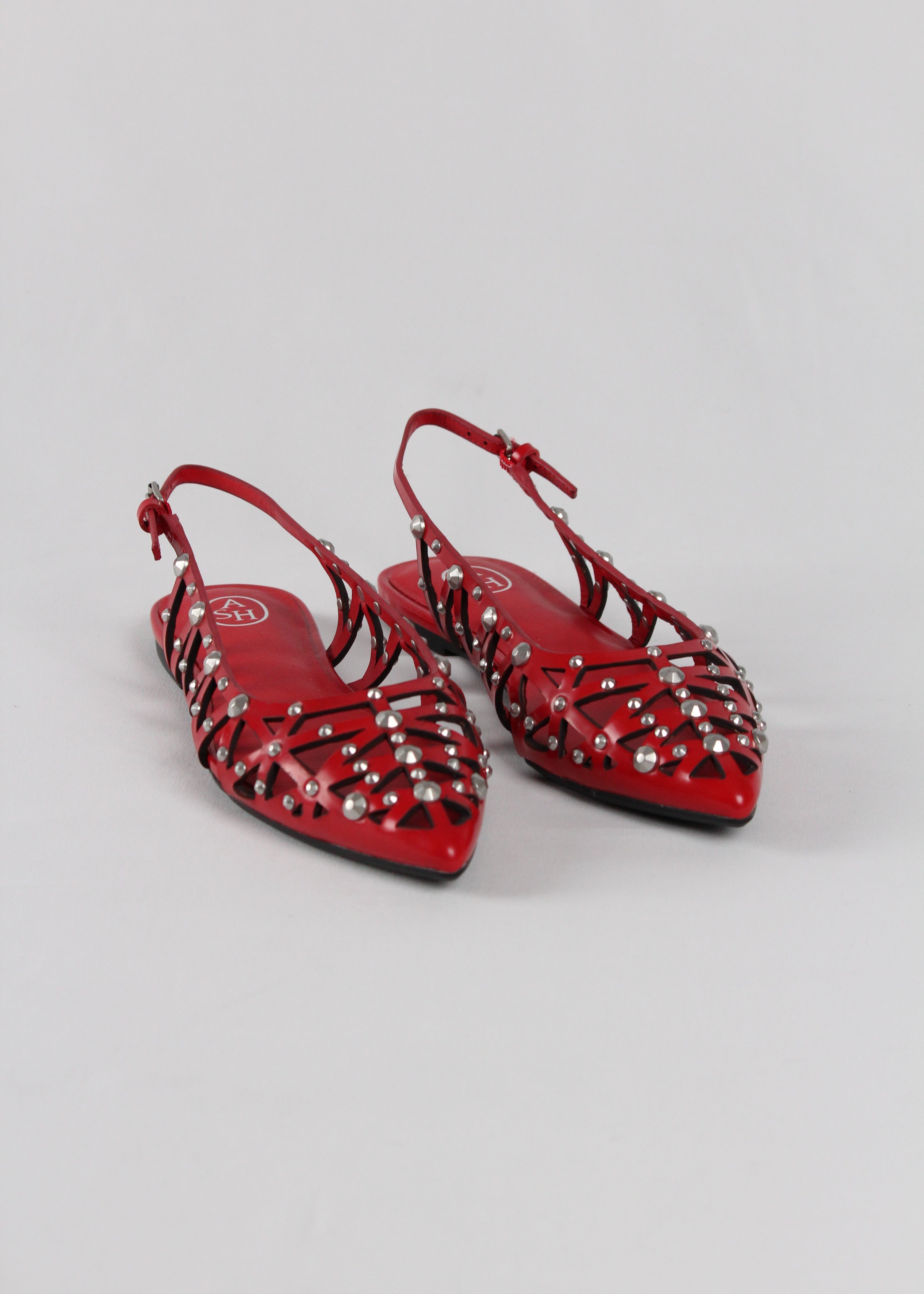 SLINGBACK BAZAAR04 IN PELLE ROSSA CON BORCHIE