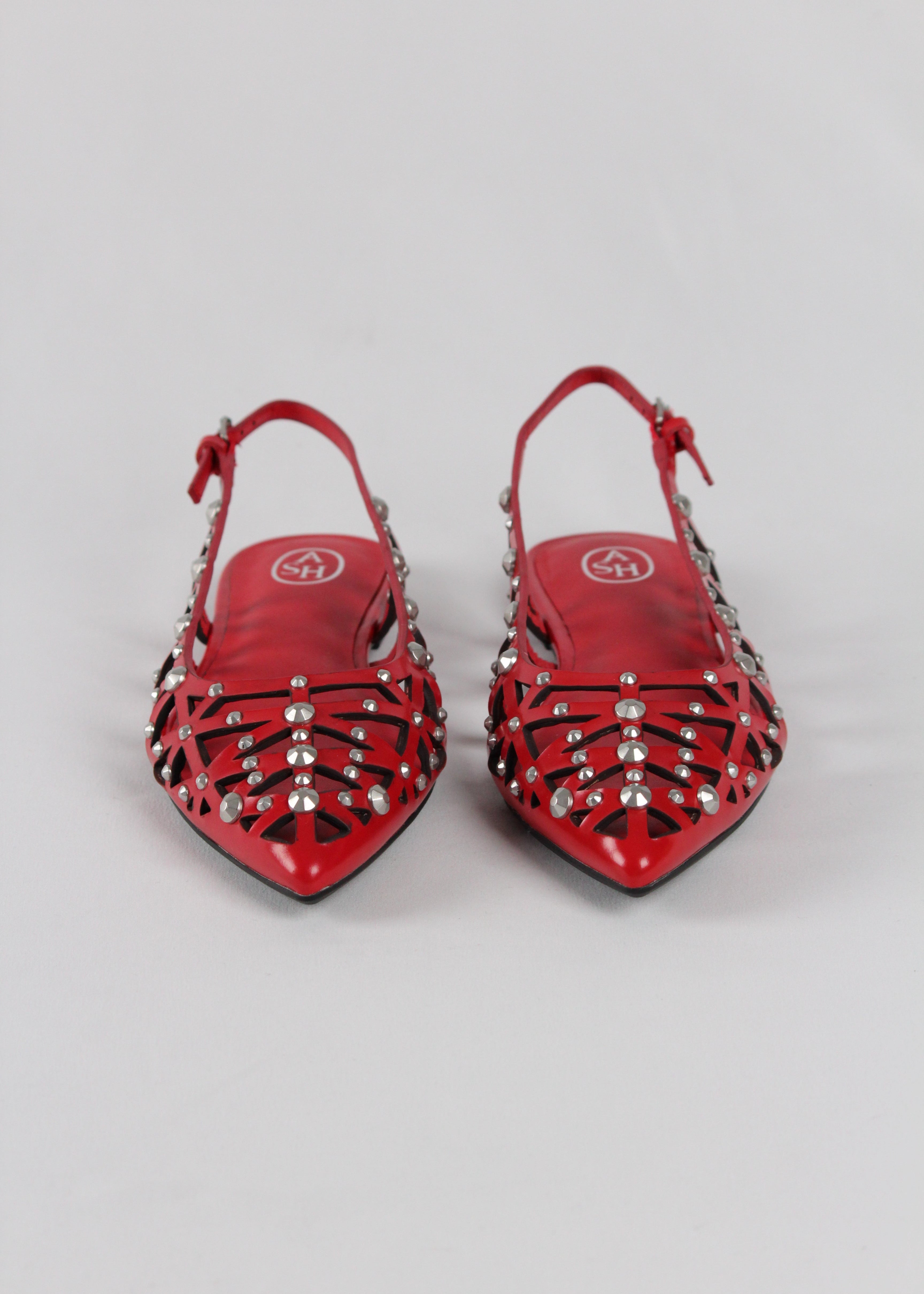 SLINGBACK BAZAAR04 IN PELLE ROSSA CON BORCHIE