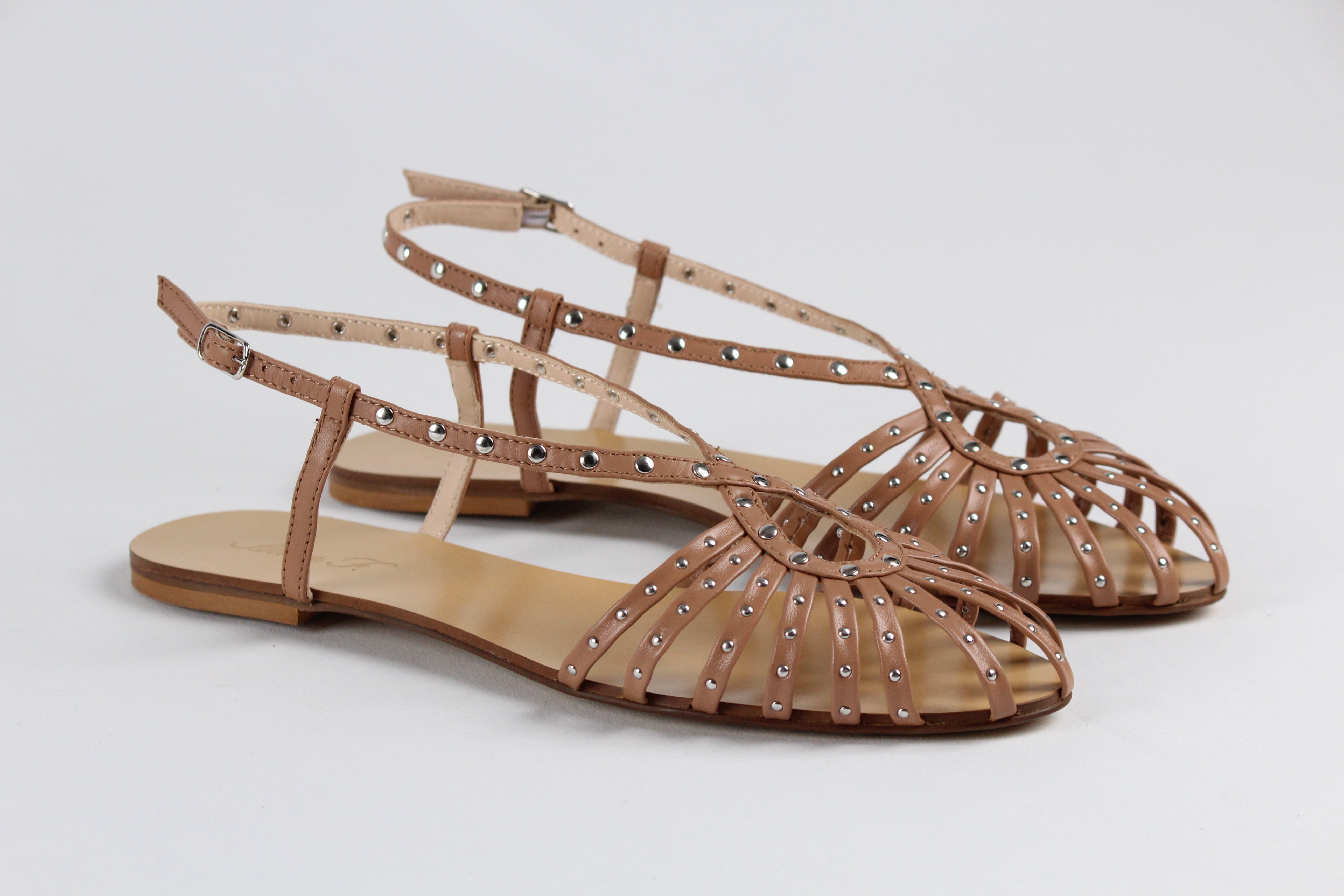 514 SANDALO RAGNETTO CON BORCHIE NEW IN NAPPA CAMELIA