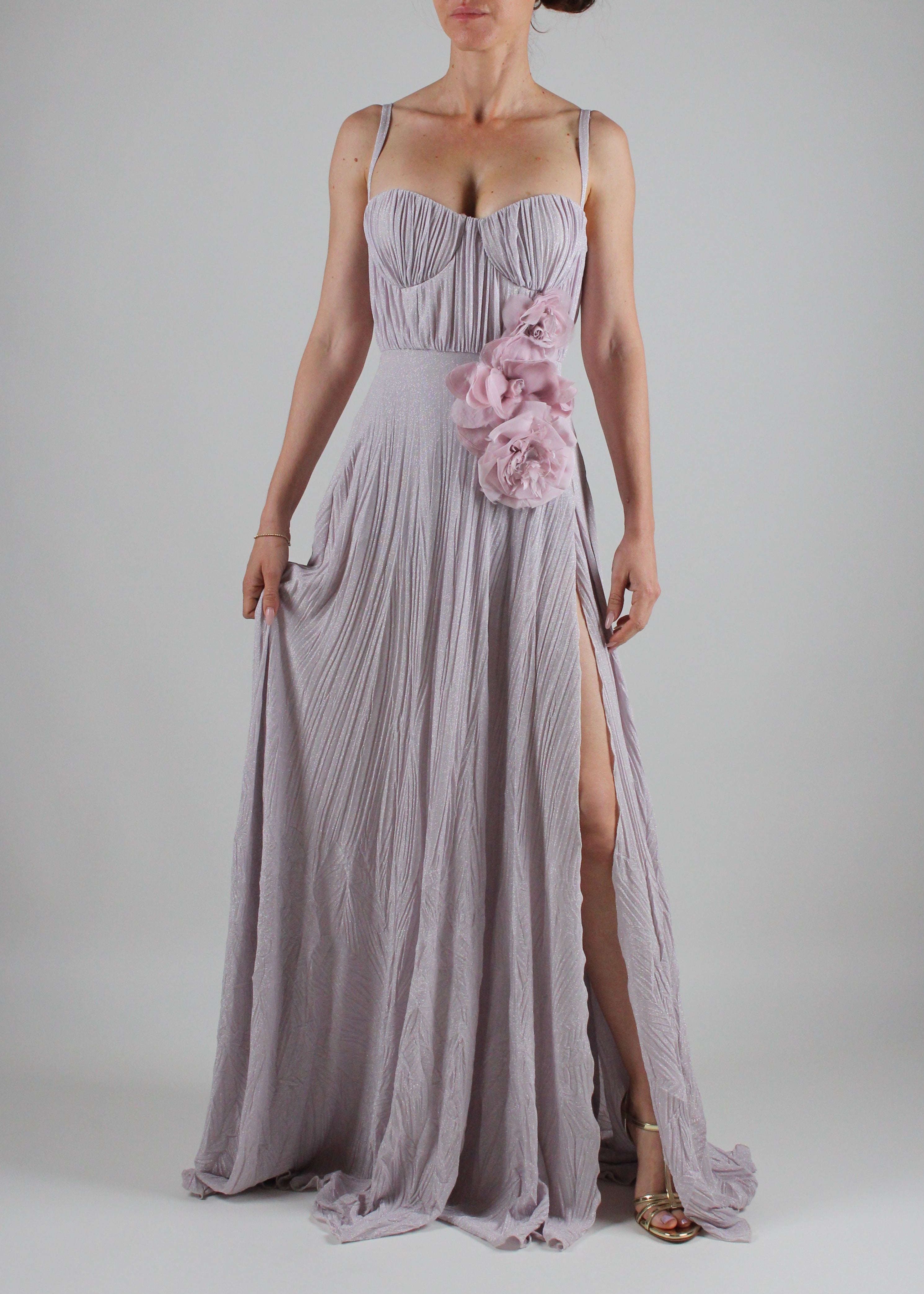 ABR2252E2 ABITO RED CARPET IN JERSEY LUREX CON FIORE RICAMATO