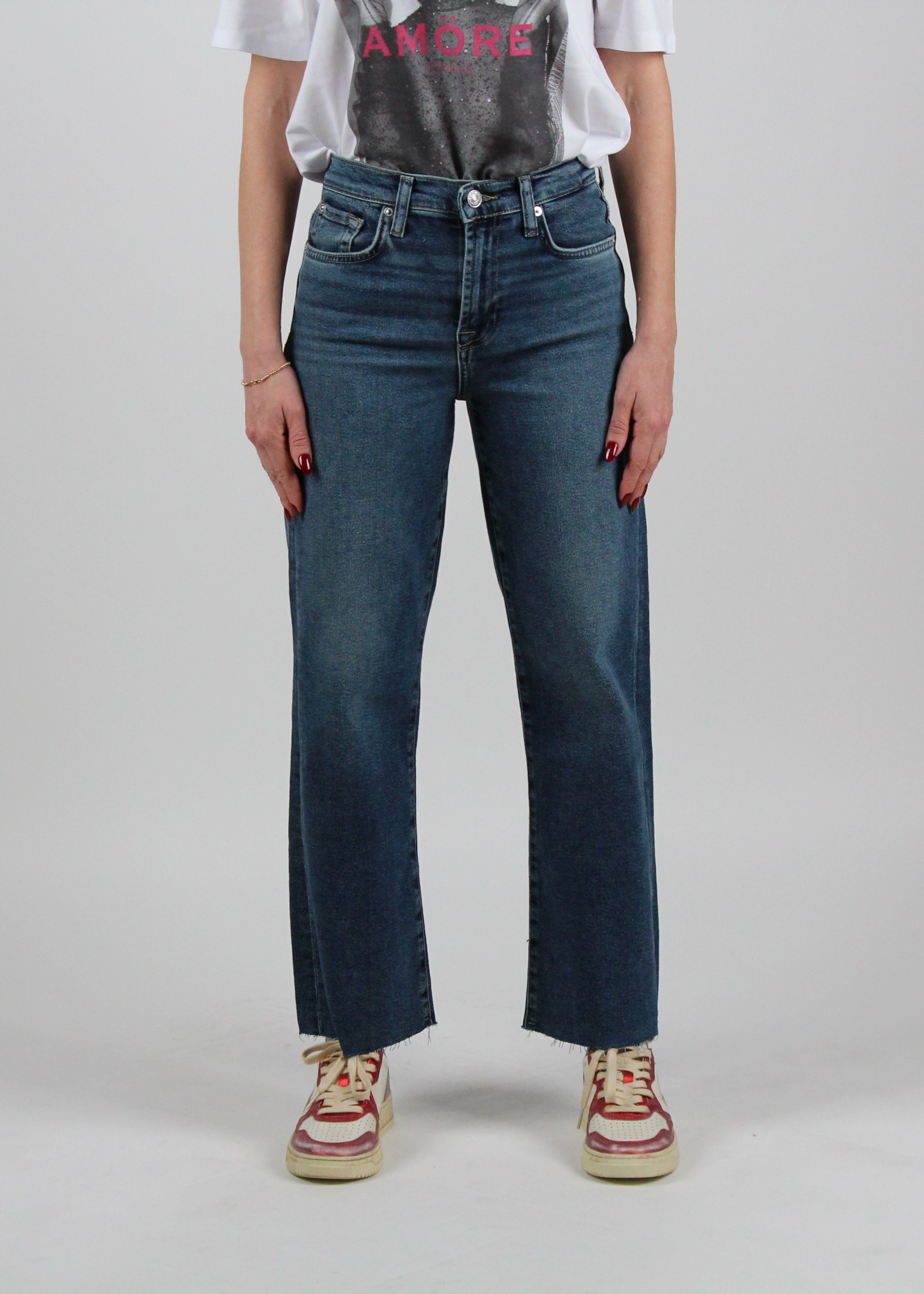 JSWJA910BA JEANS MID BLUE CROPPED ALEXA BAY WITH RAW CUT
