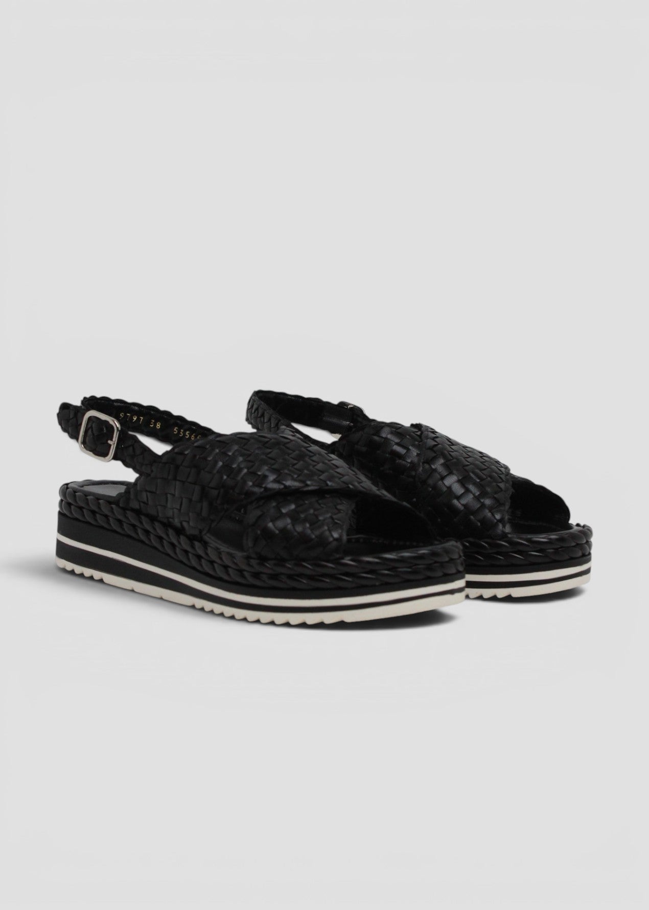 9797 MILAN SANDALO A FASCE IN PELLE INTRECCIATA NERO