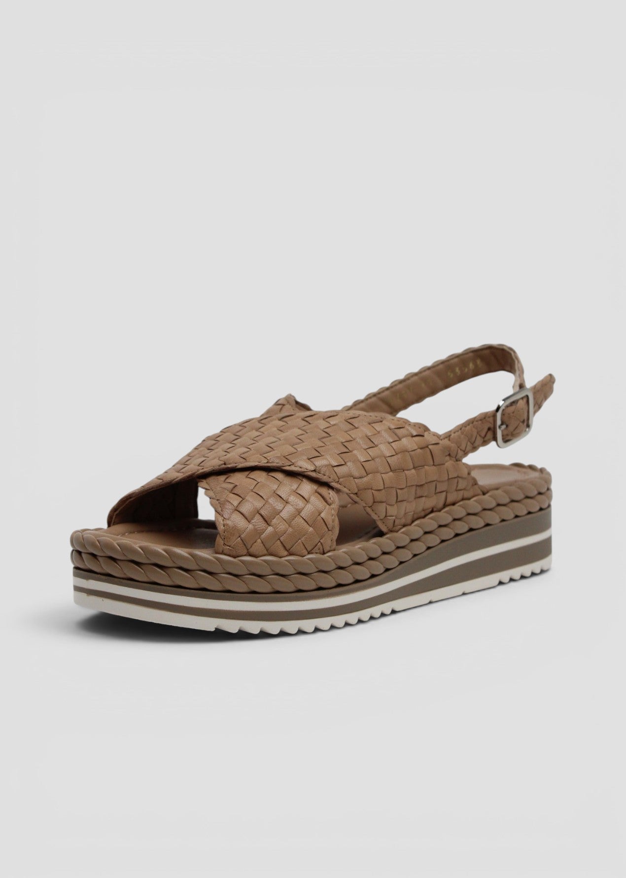 9797 MILAN MILAN SANDALO A FASCE IN PELLE INTRECCIATA TAUPE
