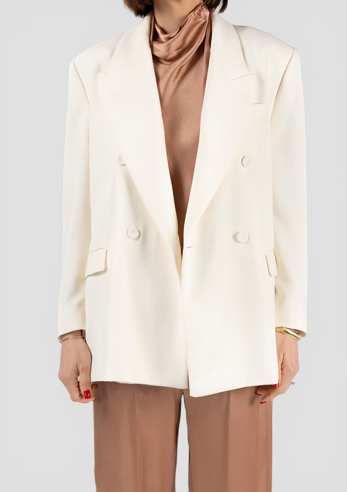 SS26-2613041093200 MLTFERVORE BLAZER DOPPIOPETTO IN TELA STRETCH - BIANCO
