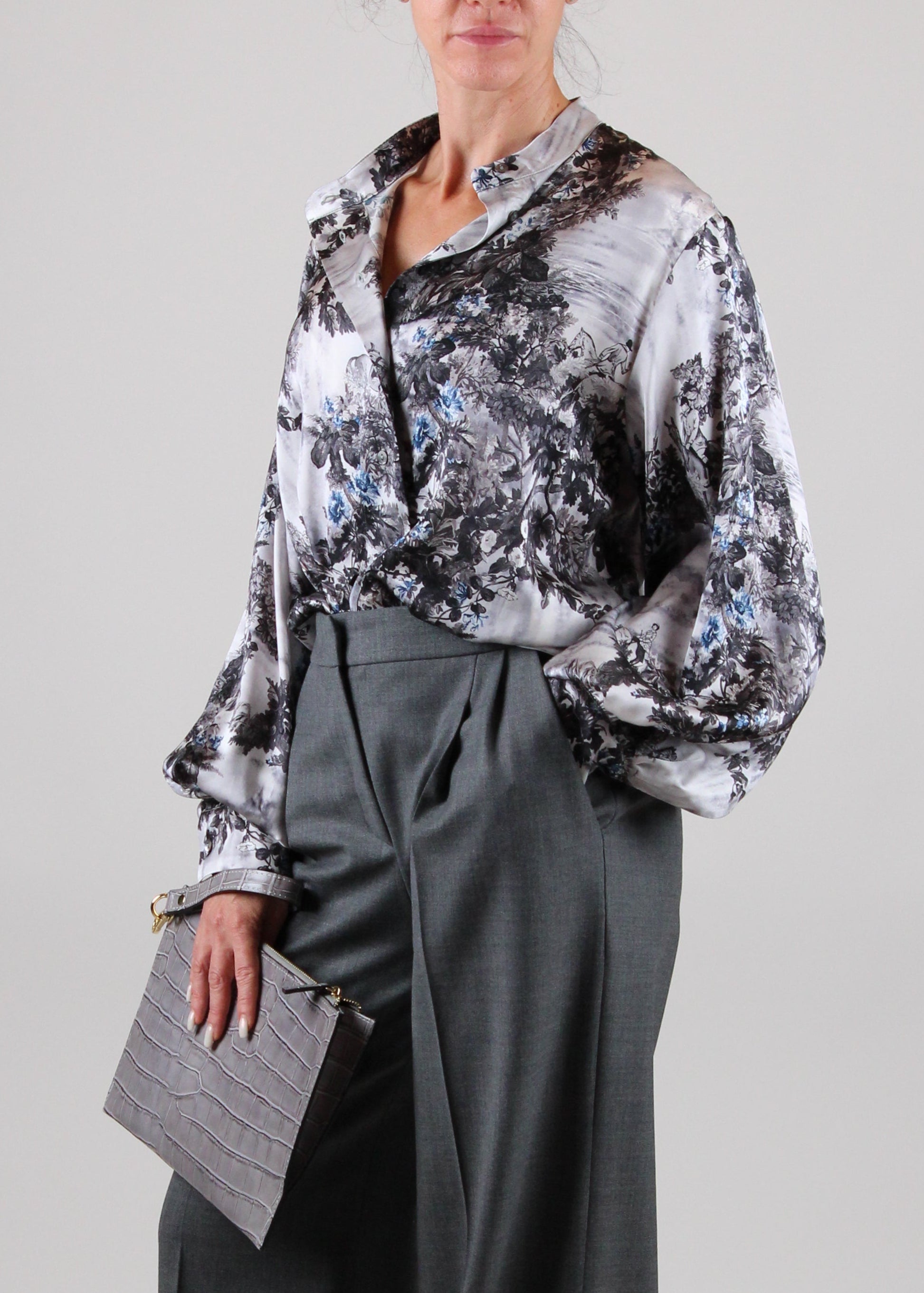 FW25-252MMOSH030_256MO02 CAMICIA AGATHA IN RASO STRETCH STAMPATO - MULTICOLOR ARGENTO