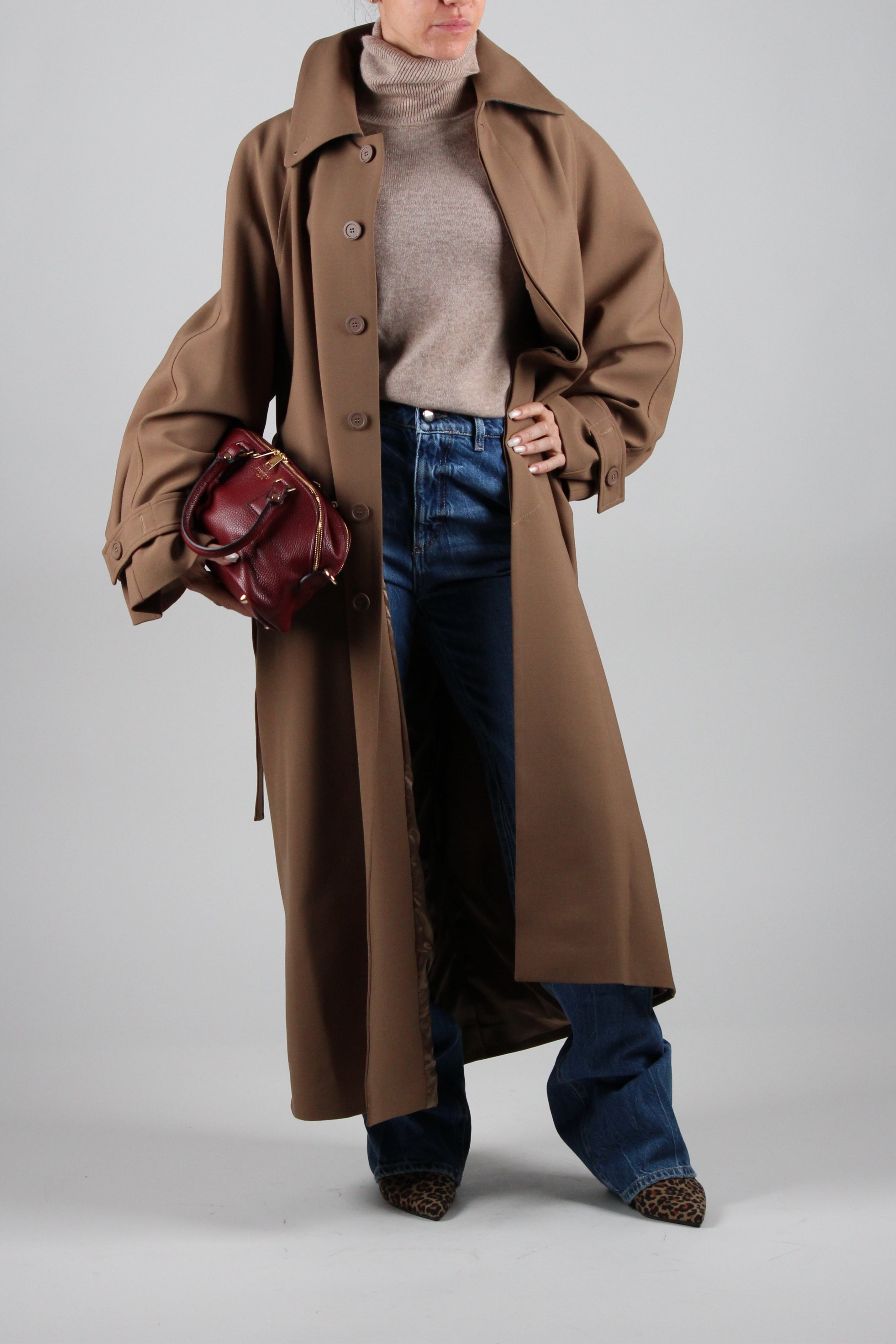 FW25-Y5WI14 TRENCH BEATRIX IN FRESCO DI LANA COLORE CAMMELLO
