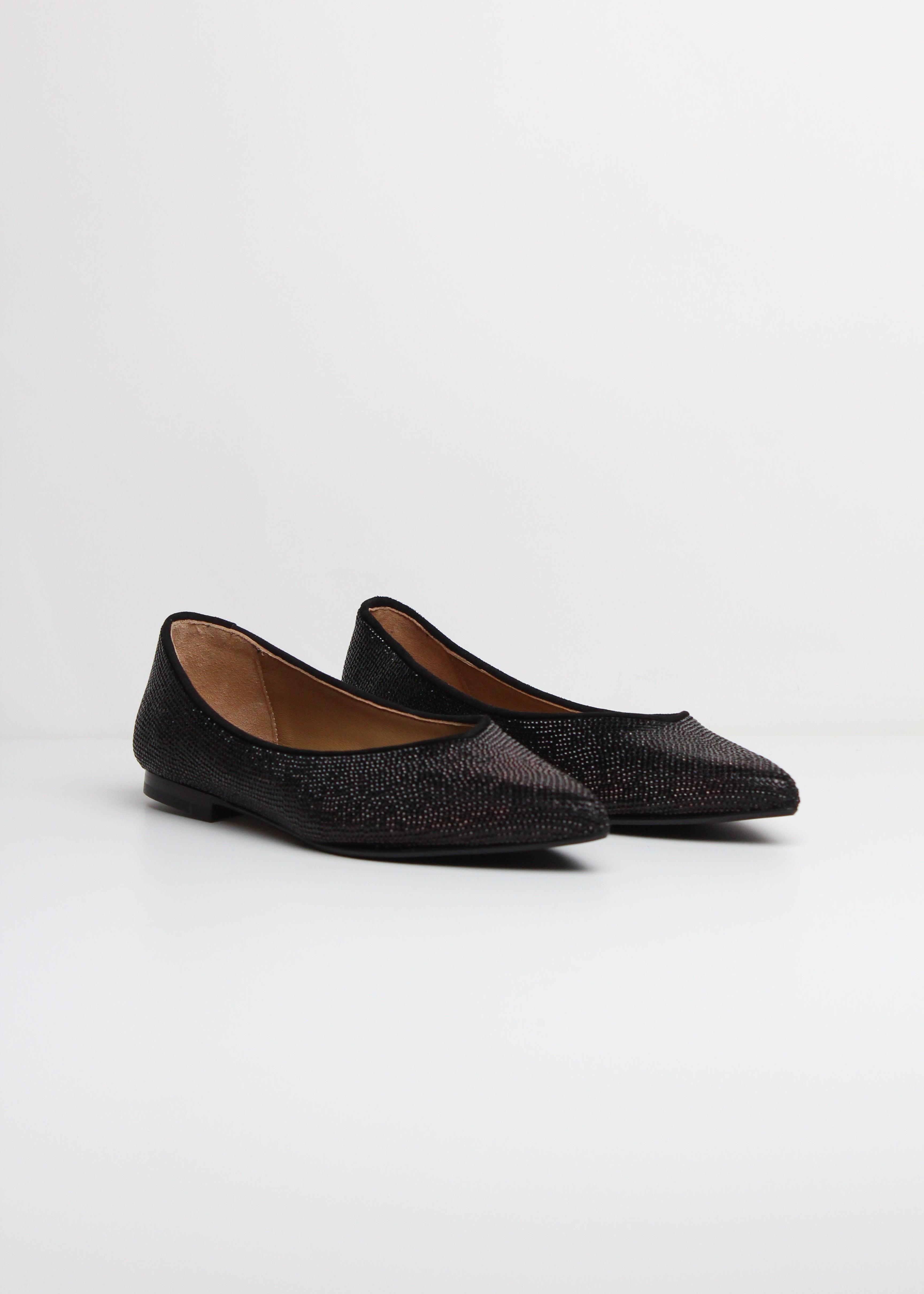 FW25 1821C  BALLERINA IN CAMOSCIO NERO CON MICROCRISTALLI