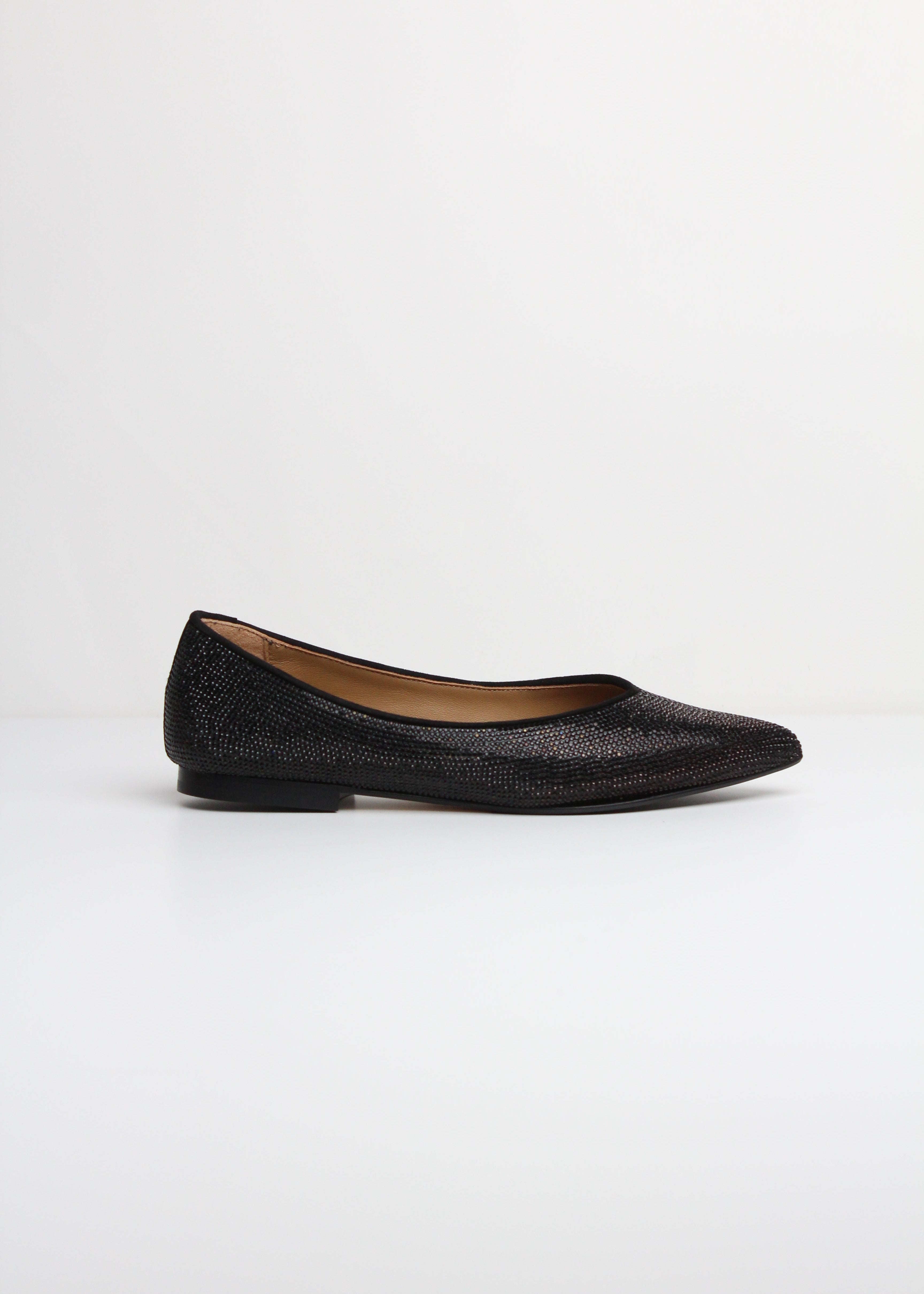 FW25 1821C  BALLERINA IN CAMOSCIO NERO CON MICROCRISTALLI