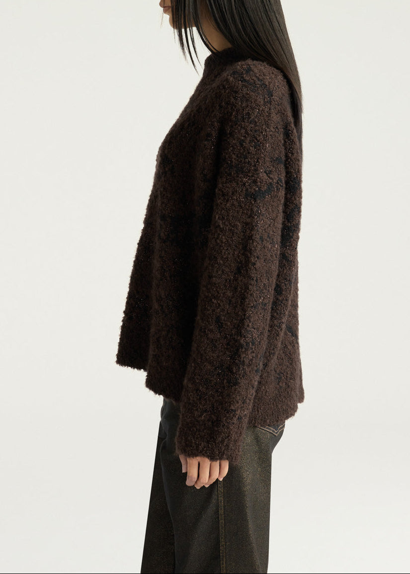 FW25-252MMOKN058-252MO35  MAGLIA STELLA IN JAQUARD - CIOCCOLATO