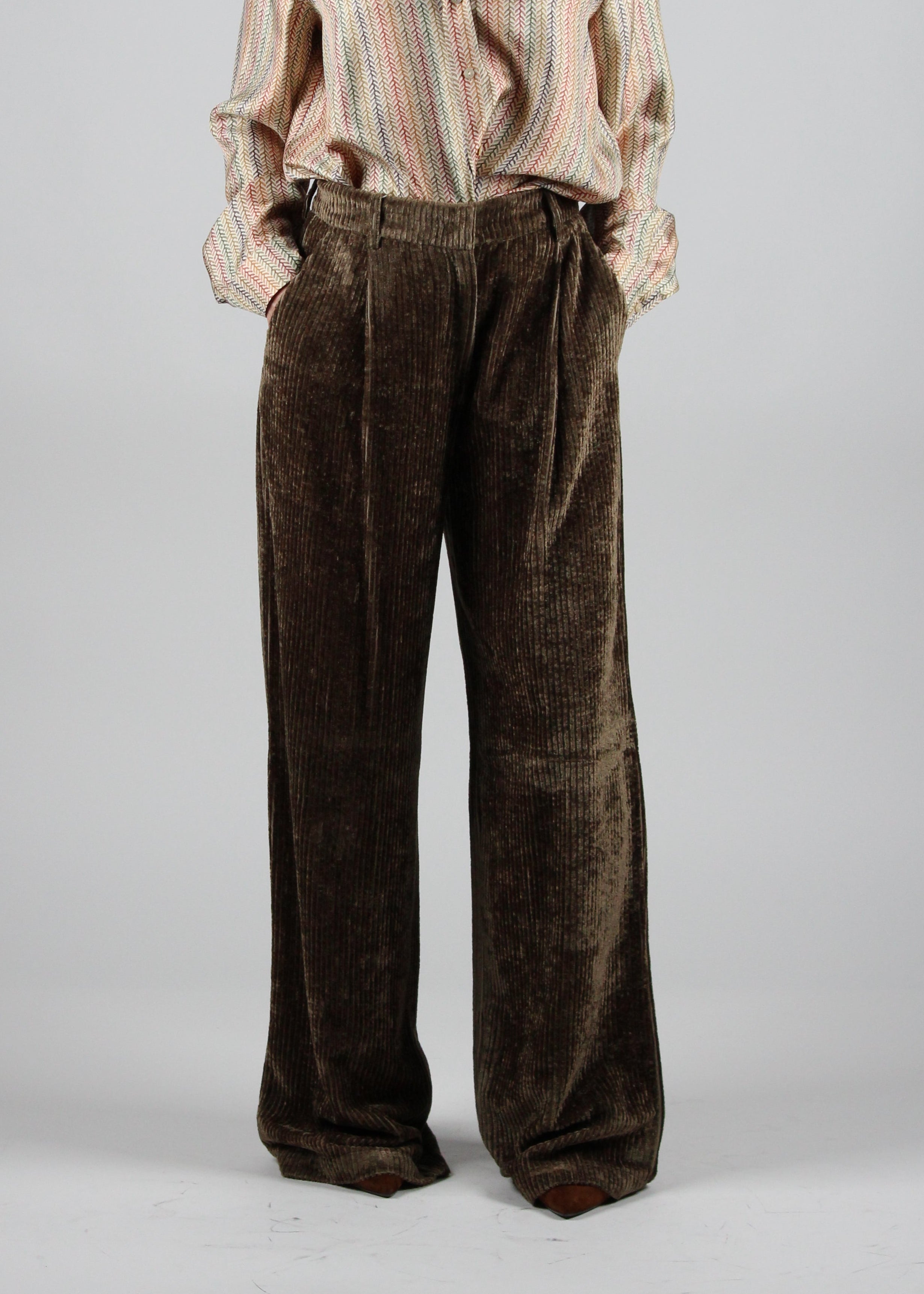 FW25-256MMOPA033_256MO20 PANTALONI BLAKE IN VELLUTO A COSTE FLUIDO - KAKI