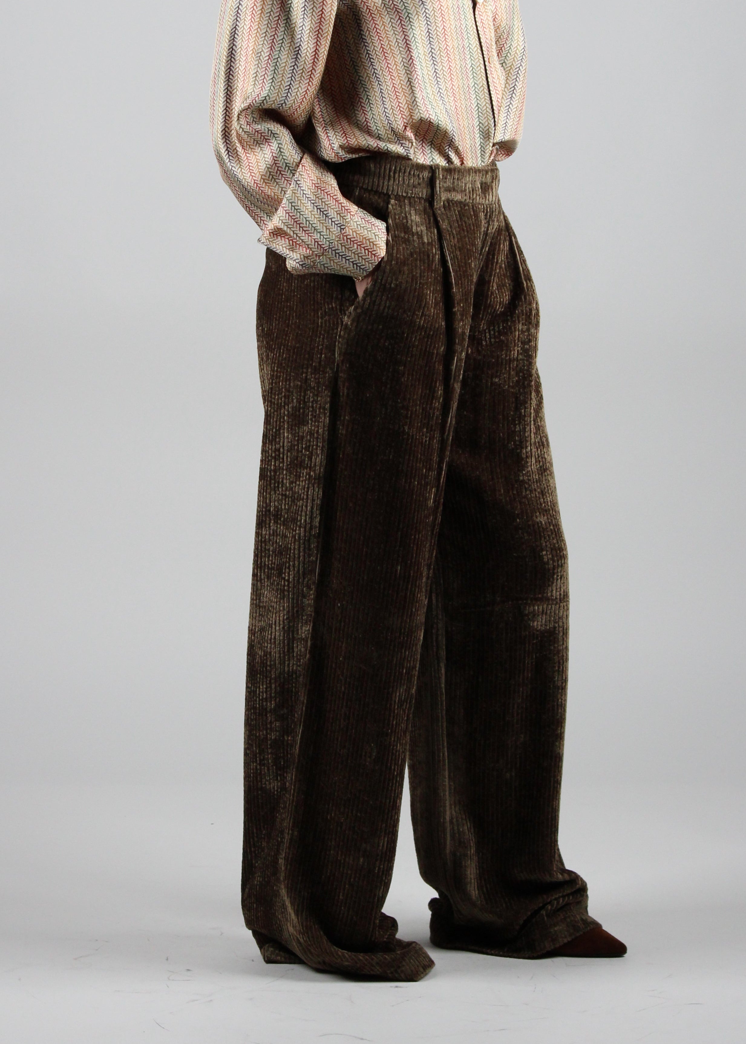 FW25-256MMOPA033_256MO20 PANTALONI BLAKE IN VELLUTO A COSTE FLUIDO - KAKI