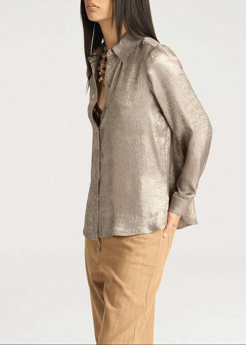 FW25-256MMOSH001_256MO08  CAMICIA ARLES IN LAMINATO FLUIDO - ORO