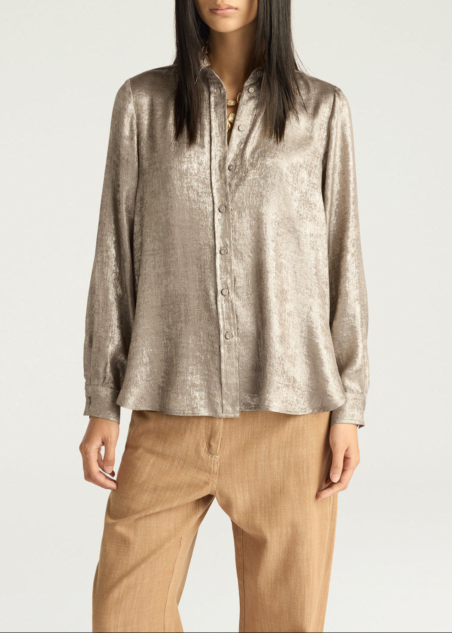 FW25-256MMOSH001_256MO08  CAMICIA ARLES IN LAMINATO FLUIDO - ORO