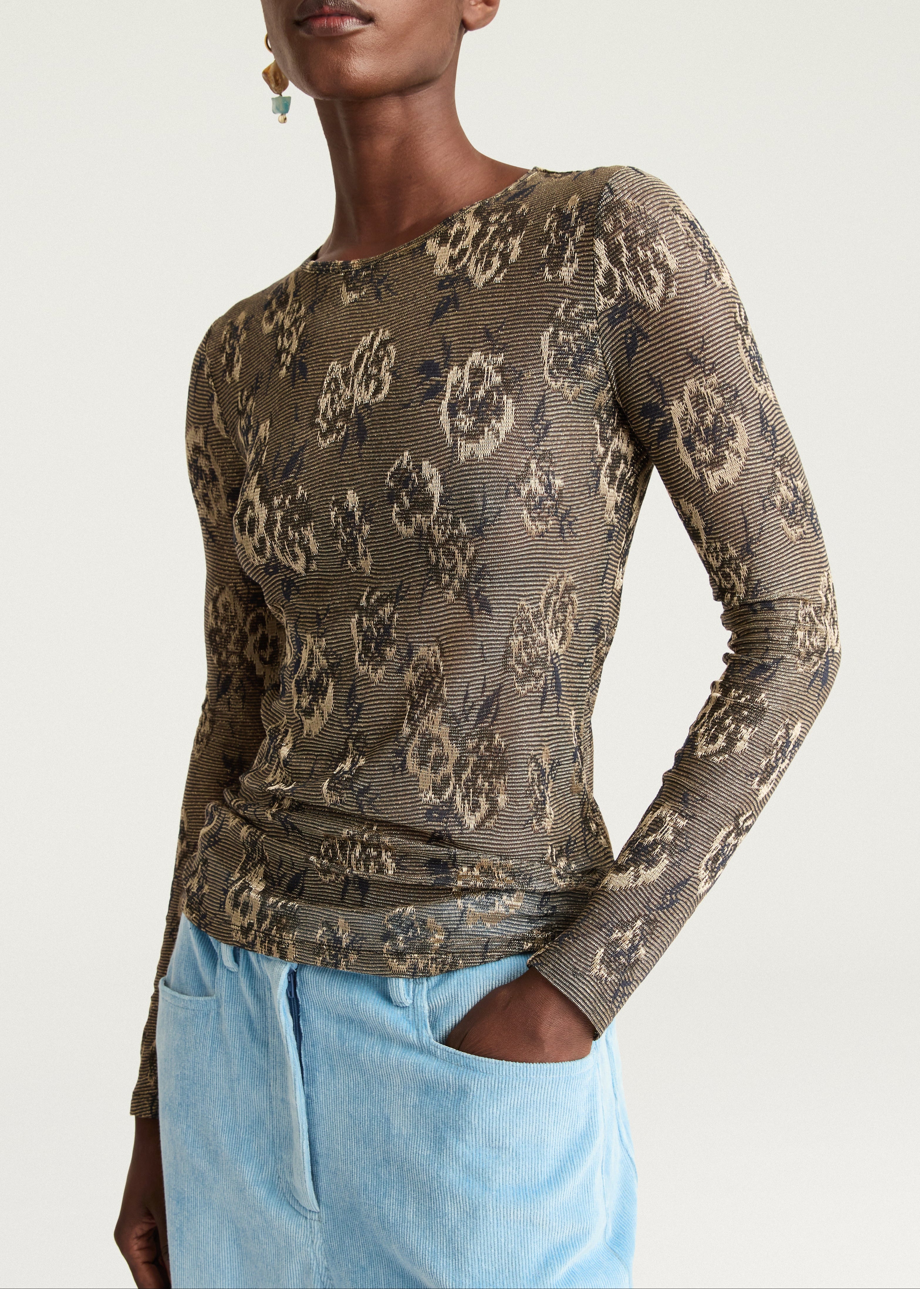 FW25-256MMOTS011-256MO42 THSIRT WAINA IN JERSEY JAQUARD LUREX - MULTICOLOR ARMY