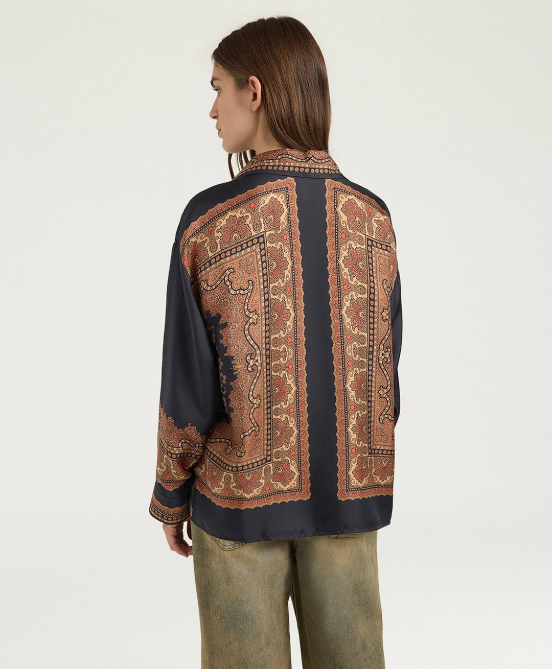 MOBL016-26202MO-9905 BLUSA EIKI IN TWILL DI SETA STAMPATA PIAZZATA - MULTICOLOR NERO