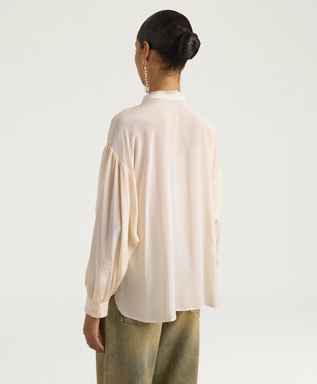 MOBL019-26214MO-0040 BLUSA NELIA IN CREPE DE CHINE DI SETA CON PIZZO - PANNA
