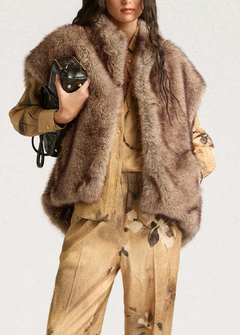 MOCO042-26247MO-0684. MAXI GILET TALULAH IN ECOFUR A PELO LUNGO - MARMOTTA