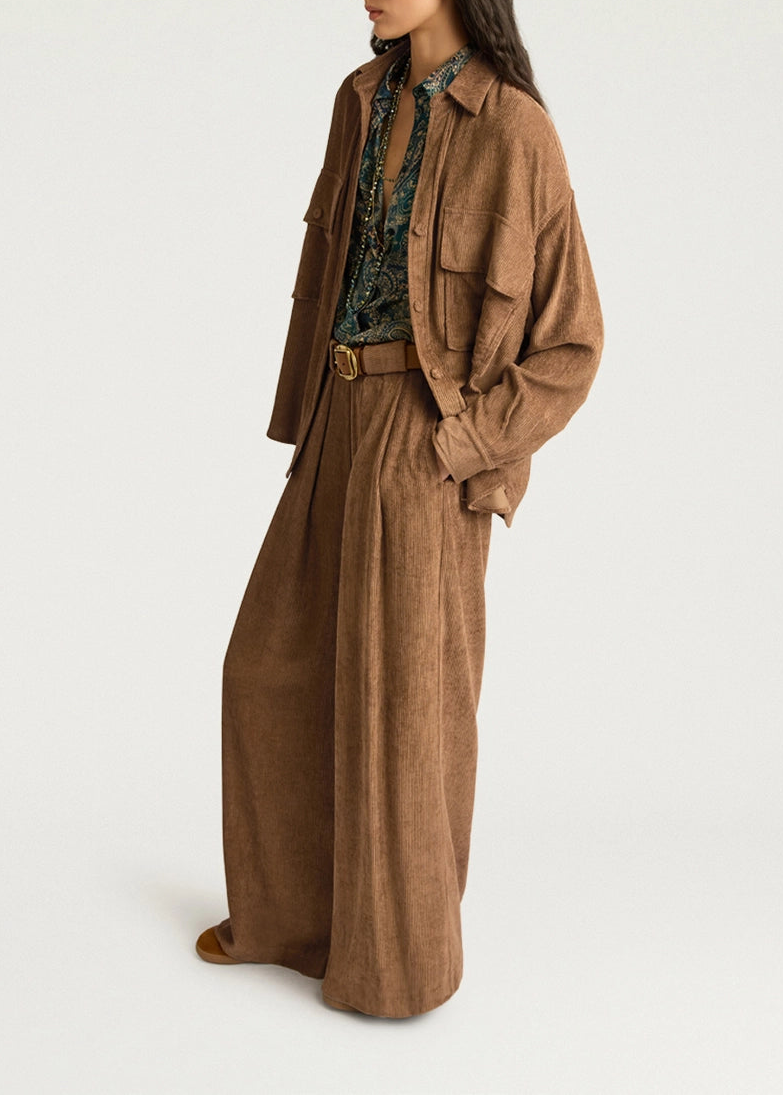MOPA019-26228MO-0145  PANTALONE PALAZZO ASPEN IN VELLUTO A COSTE DI VISCOSA - CAMMELLO