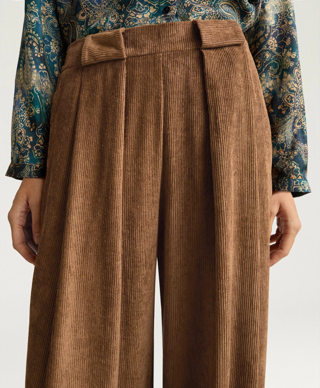 MOPA019-26228MO-0145  PANTALONE PALAZZO ASPEN IN VELLUTO A COSTE DI VISCOSA - CAMMELLO