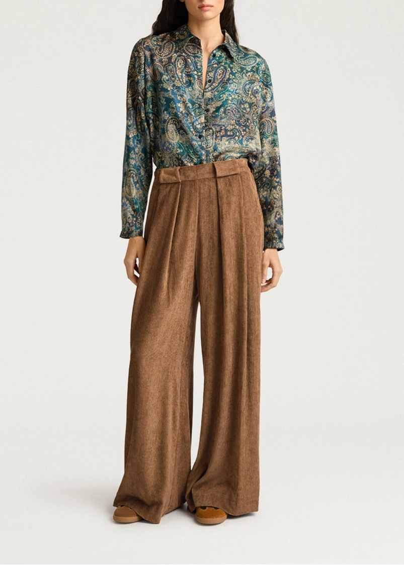 MOPA019-26228MO-0145  PANTALONE PALAZZO ASPEN IN VELLUTO A COSTE DI VISCOSA - CAMMELLO