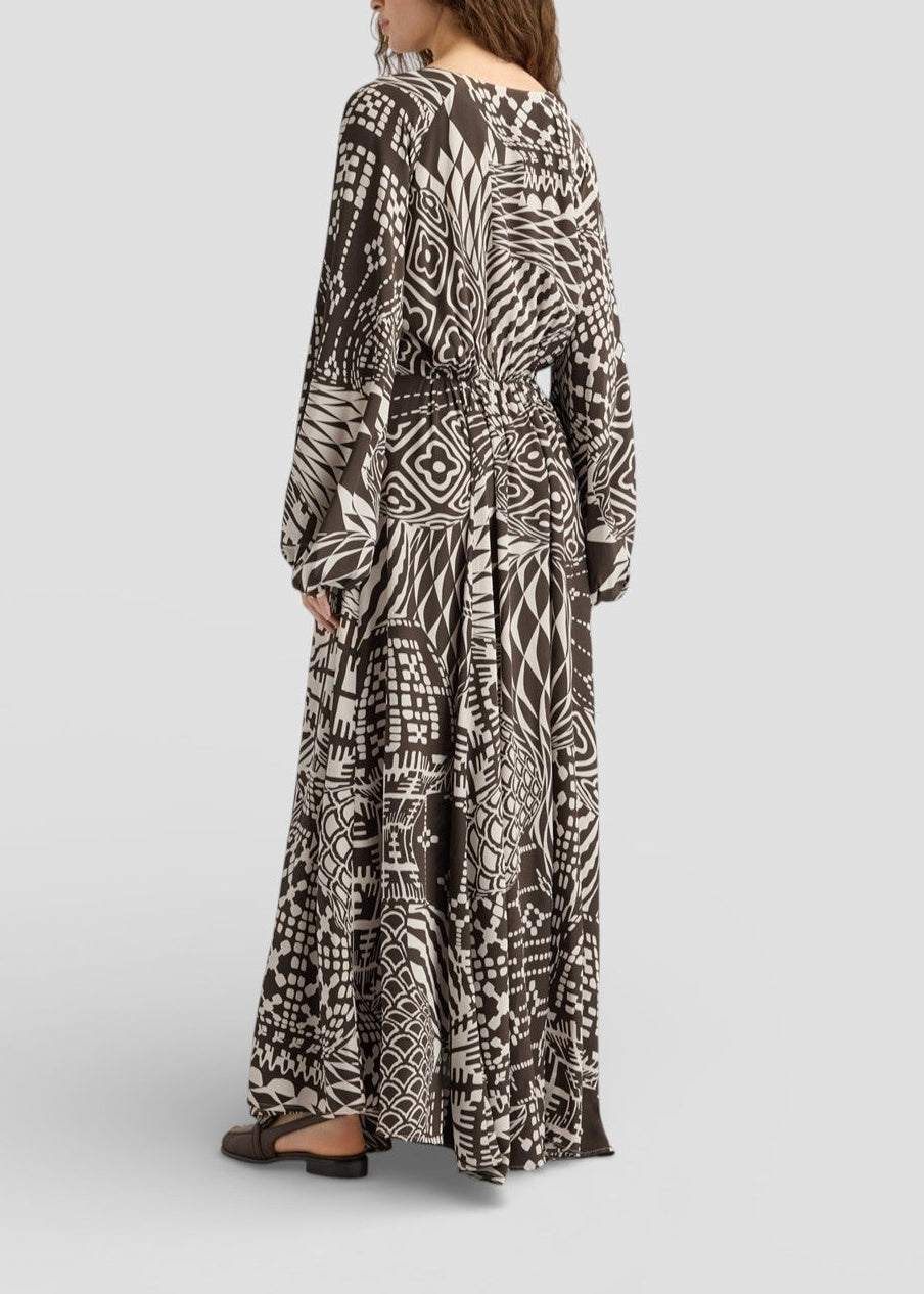 SS26-265MMODR010_265MO03 VESTITO FRANCISCO IN CREPE DE CHINE ALL-OVER - PANNA/CACAO