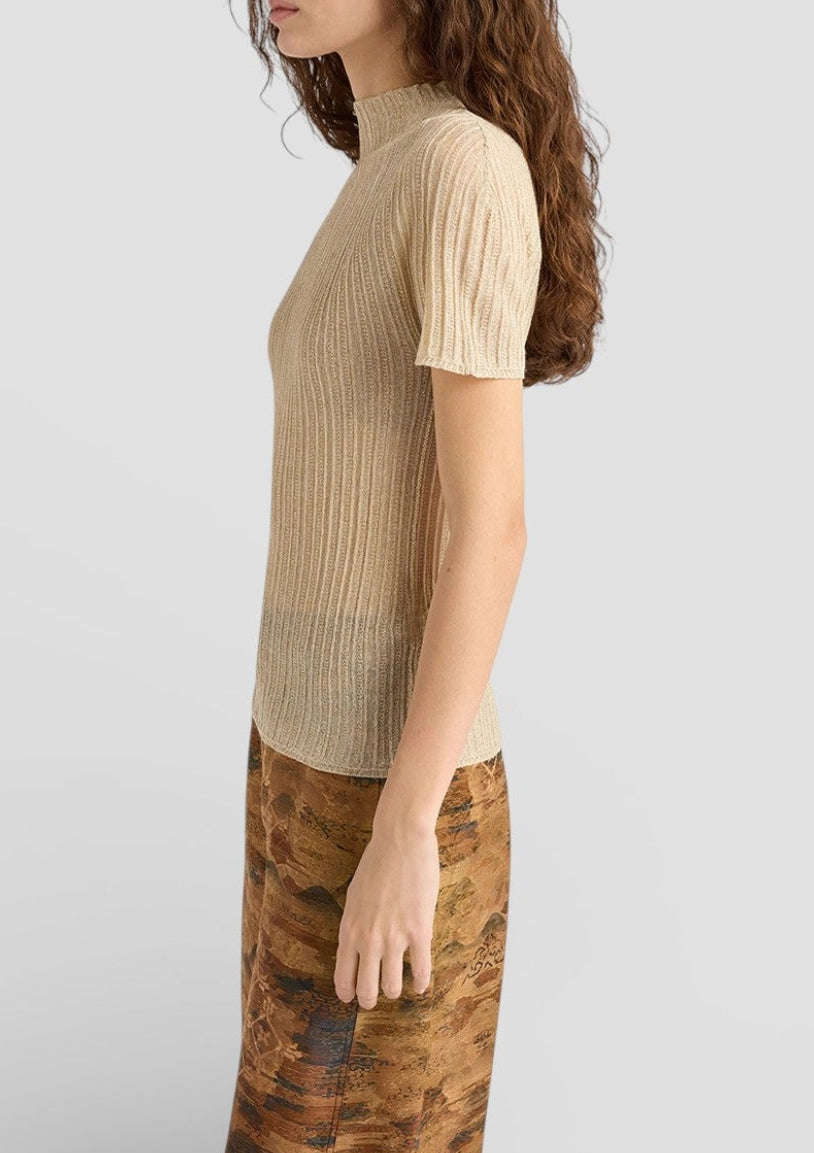 SS26-265MMOKN031_265MO37 TSHIRT MIRADA IN LUREX MIX PUNTI - ORO CHIARO