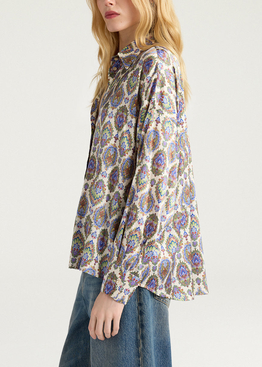 MOSH017-26604MO-1045  CAMICIA FLAU IN CRÊPE DE CHINE DI SETA STAMPATO - MULTICOLOR PANNA