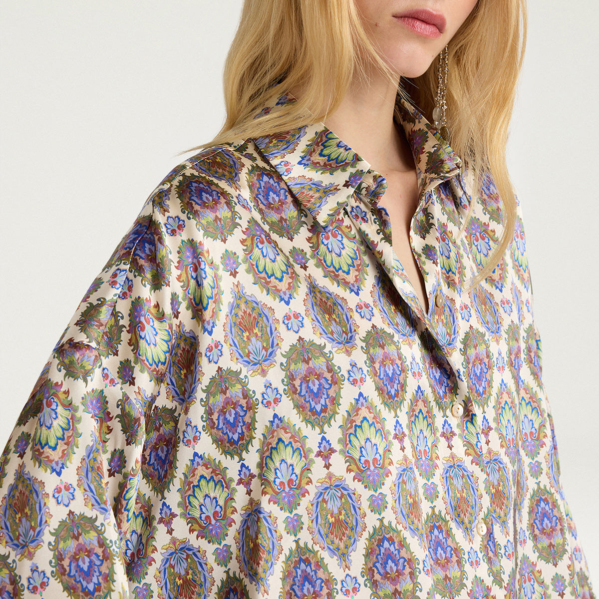 MOSH017-26604MO-1045  CAMICIA FLAU IN CRÊPE DE CHINE DI SETA STAMPATO - MULTICOLOR PANNA