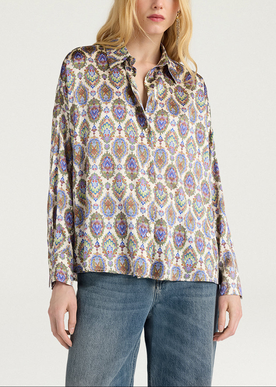 MOSH017-26604MO-1045  CAMICIA FLAU IN CRÊPE DE CHINE DI SETA STAMPATO - MULTICOLOR PANNA