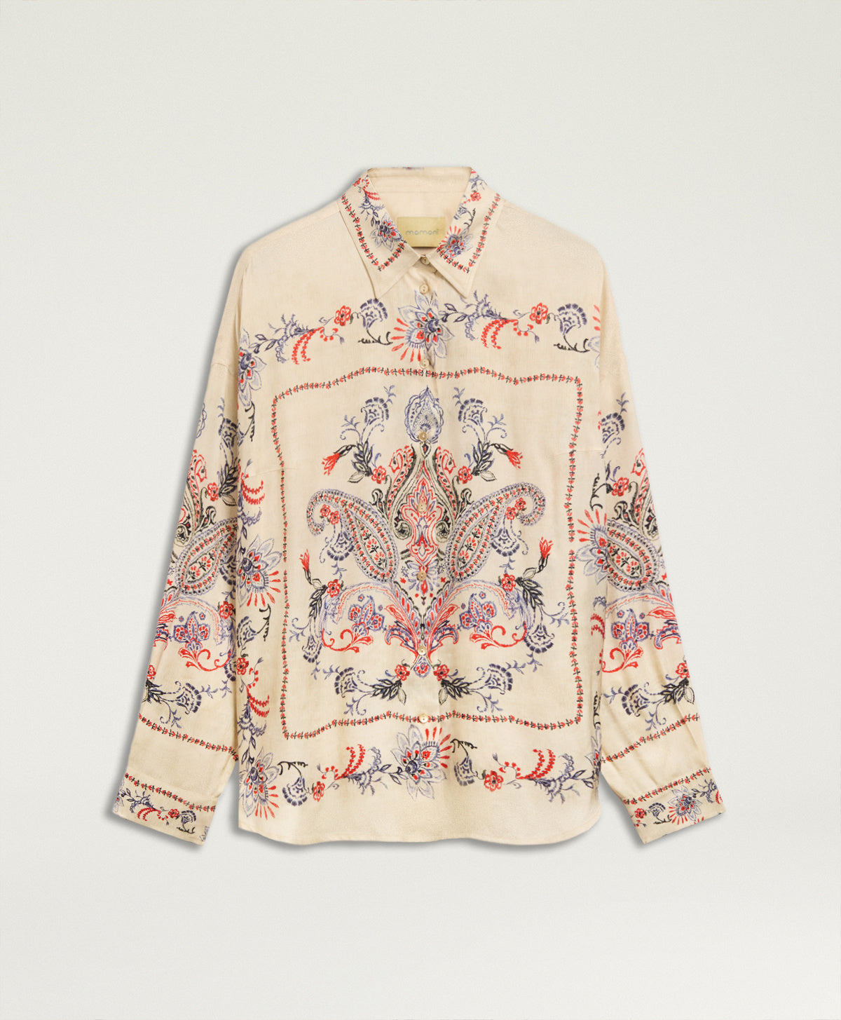 MOSH019-26607MO-1230 CAMICIA OVERSIZE PITANGA BIS IN RASO DI VISCOSA CON STAMPA PIAZZATA - MULTICOLOR CREMA