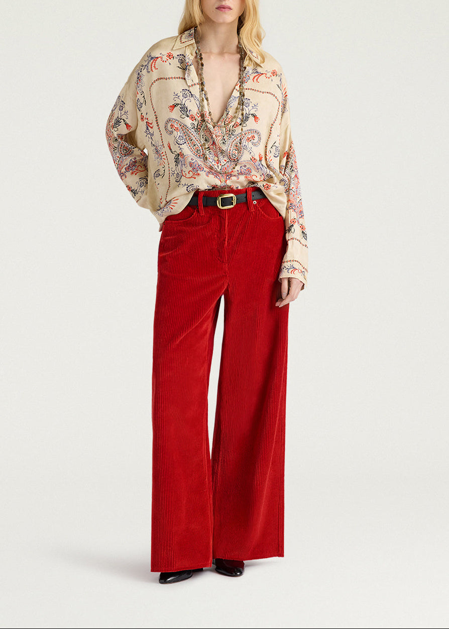 MOPA042-26631MO-0350   PANTALONE A TAGLIO AOKI BIS IN VELLUTO A COSTE STRETCH - ROSSO