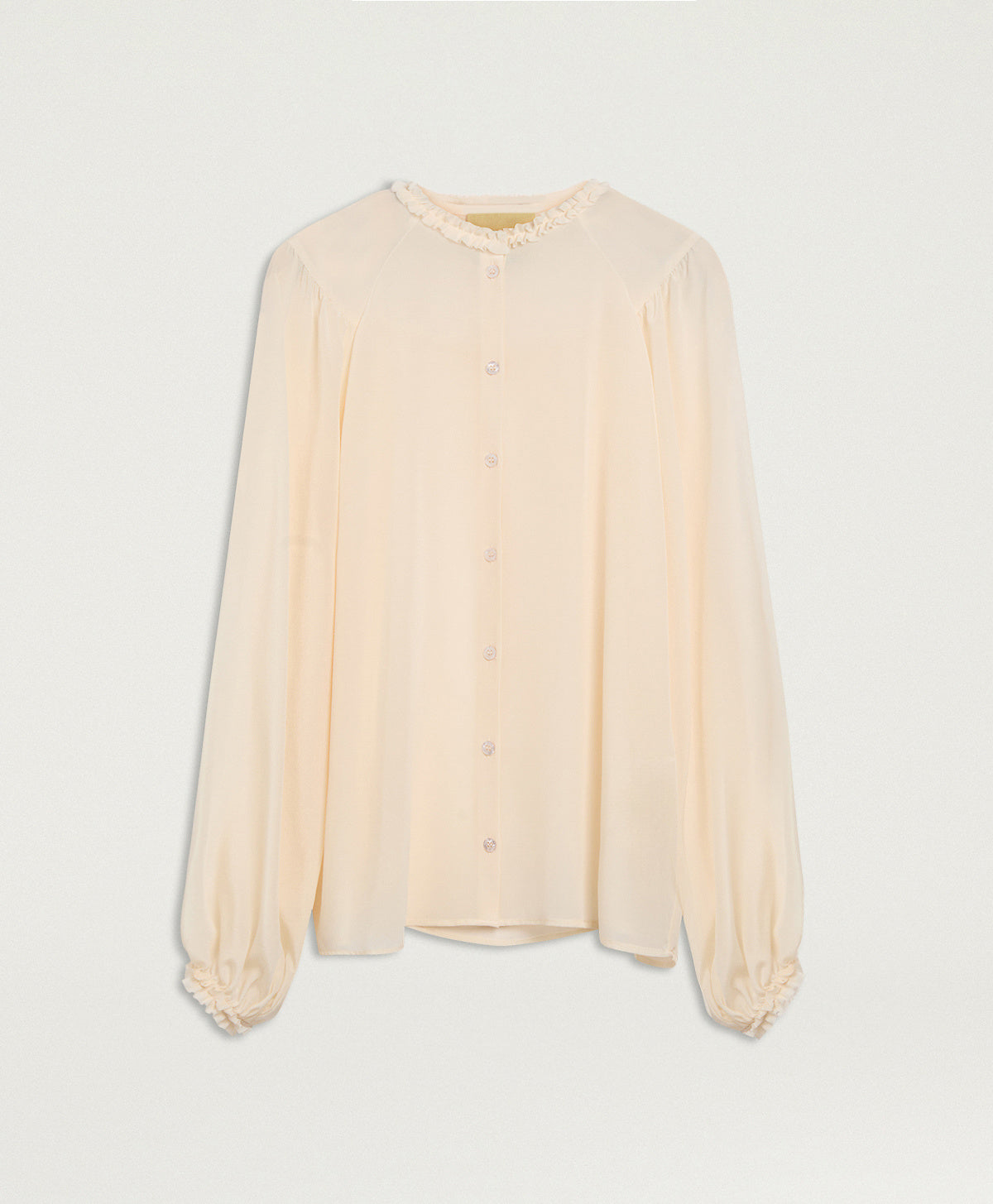 MOSH023-26612MO-0040  CAMICIA ELEGANTE STILE COUNTRY HUNA IN CRÉPE DE CHINE DI SETA - PANNA
