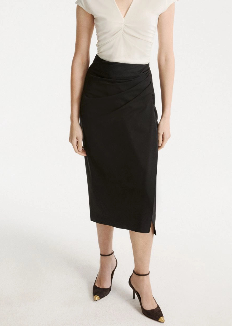 MLLZAMPA Gonna a tubino in lana stretch - NERO