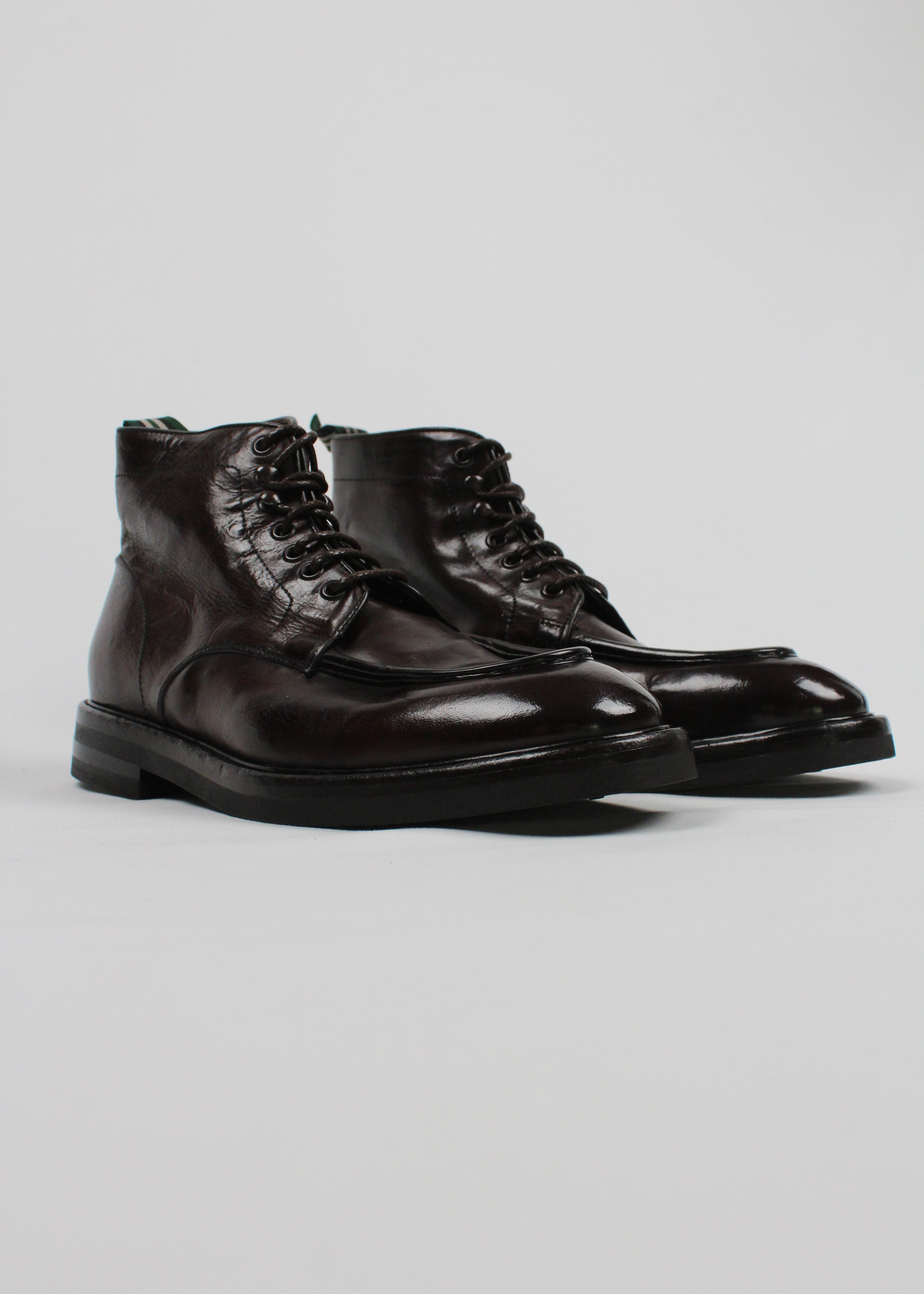 FW25-6017-MA432-D2588T  STIVALETTO ALLACCIATO DA UOMO IN PELLE SPAZZOLATA TESTA DI MORO