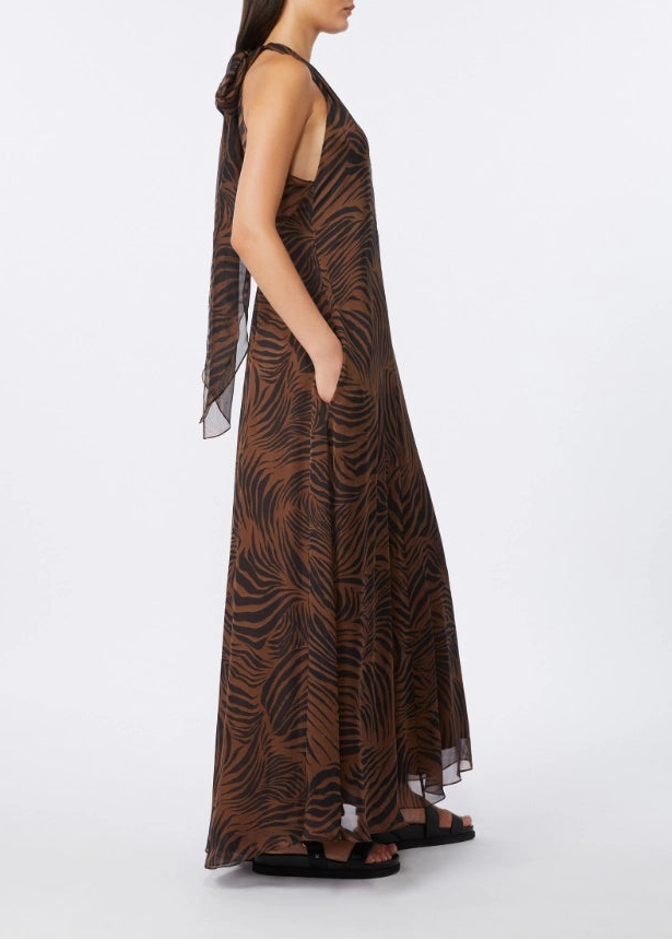 SS26-2616221092 MSTSALICE  ABITO IN CHIFFON DI SETA STAMPATO - MARRONE