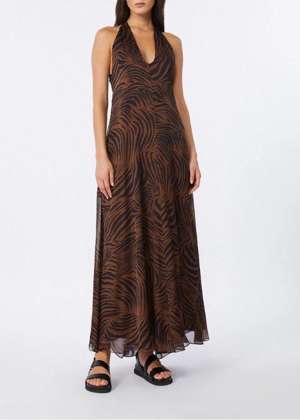 SS26-2616221092 MSTSALICE  ABITO IN CHIFFON DI SETA STAMPATO - MARRONE