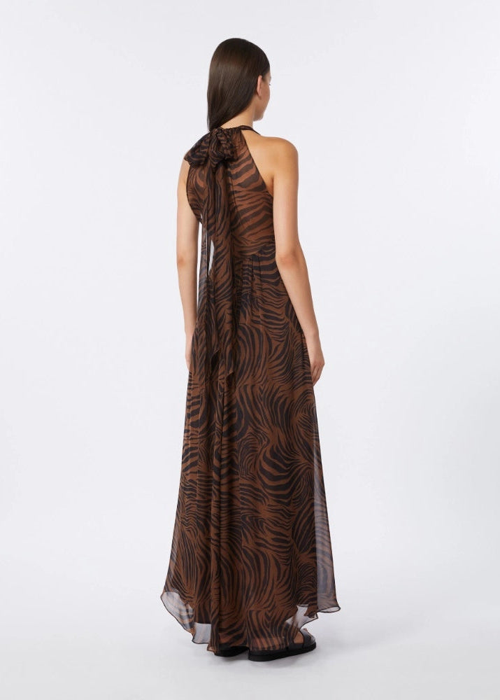 SS26-2616221092 MSTSALICE  ABITO IN CHIFFON DI SETA STAMPATO - MARRONE
