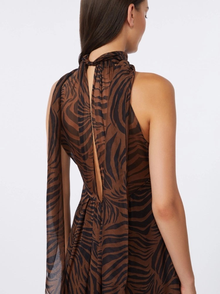 SS26-2616221092 MSTSALICE  ABITO IN CHIFFON DI SETA STAMPATO - MARRONE