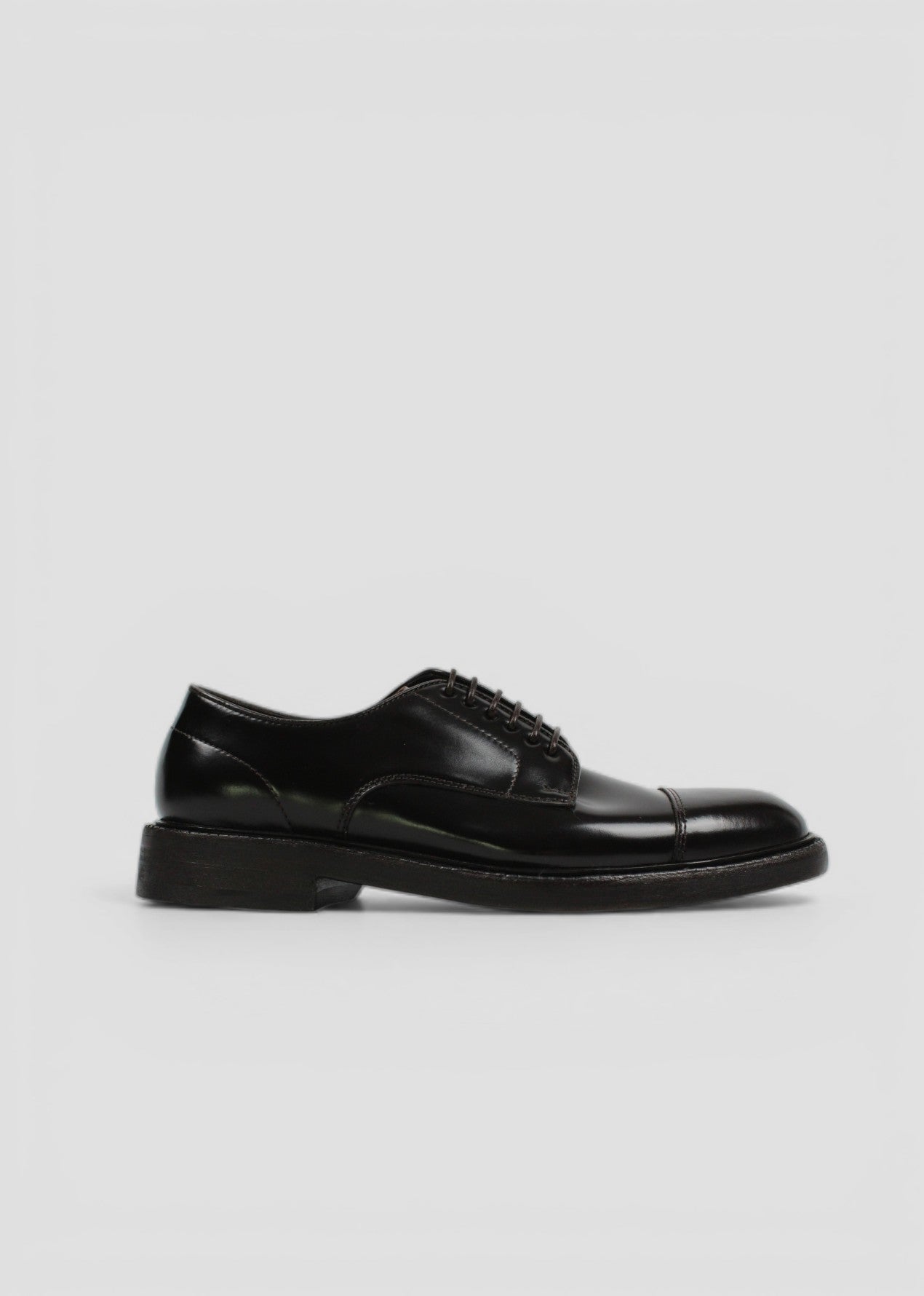 FW25-7084-PO97-V6013M,  STRINGATA IN PELLE SPAZZOLATA TESTA DI MORO