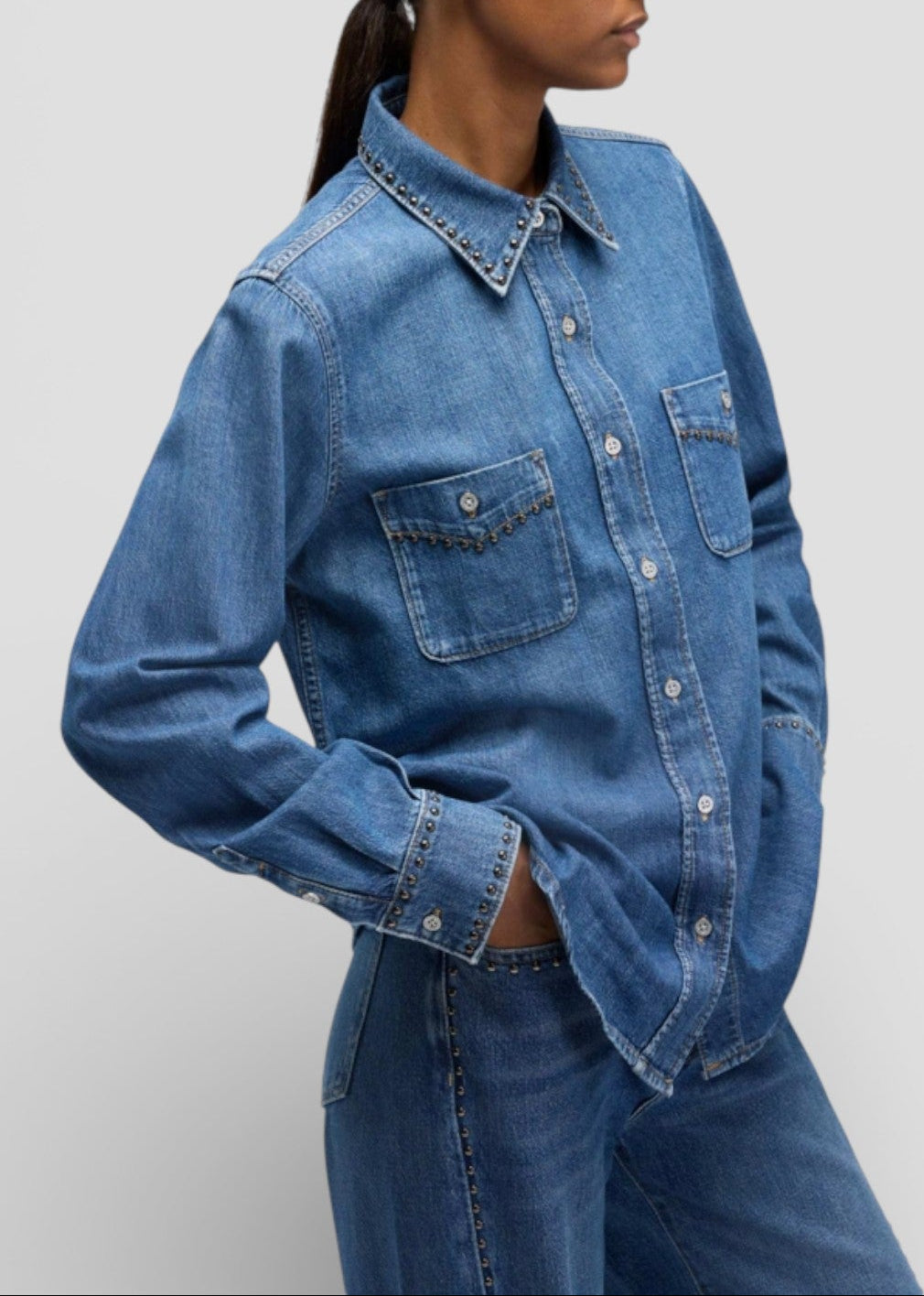 SS26-7U84TC21-U721C CAMICIA WESTERN SHIRT STREET WISE WITH STUDS COLORE DENIM MEDIO