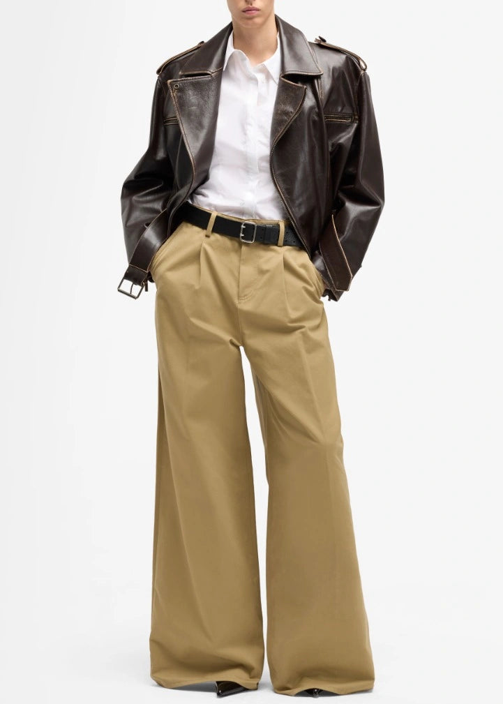 FW25-7UX20F07 JEANS PLEATED WIDE TROUSER TWILL SAND STORM