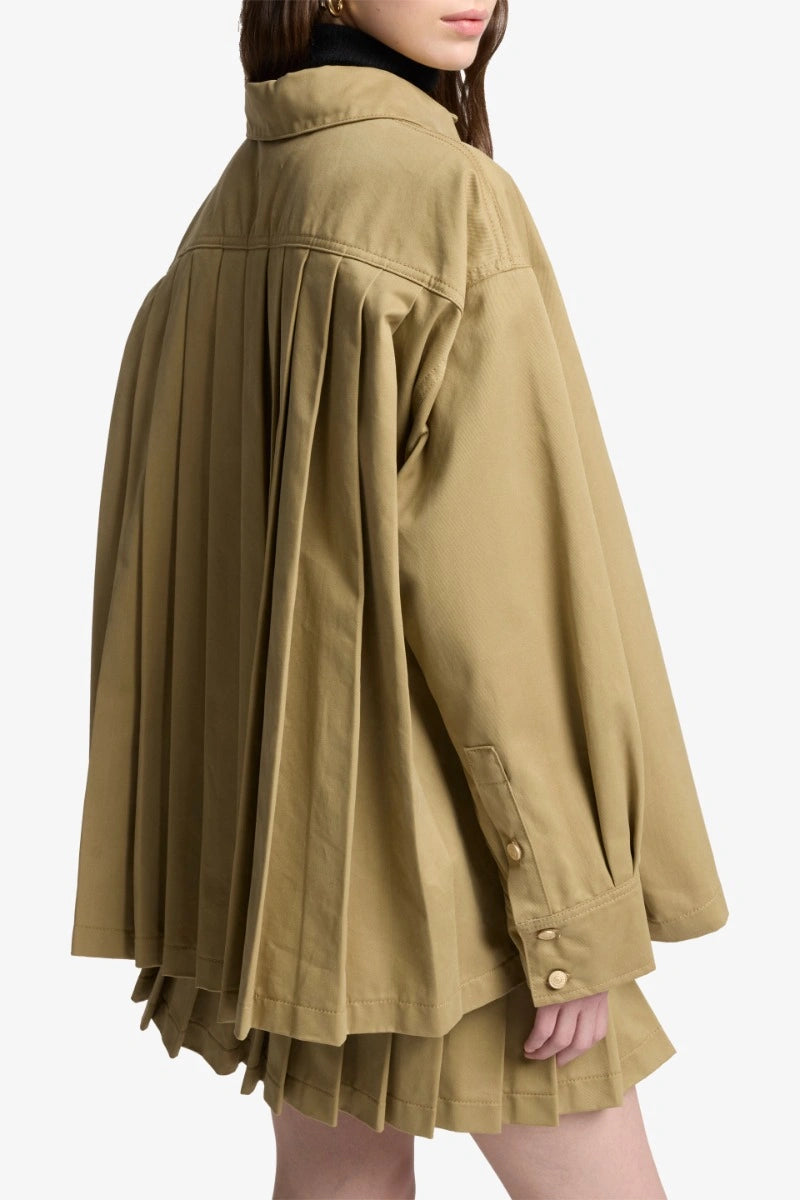 FW25-7UZ10F07 GIACCA  PLEATED OVERSHIRT TWILL SAND STORM